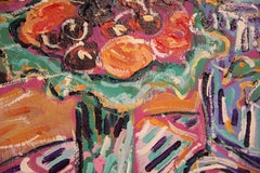 Colorful Abstract Floral Still Life Painting with Painted Frame