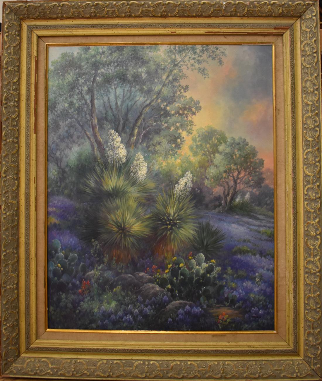 Maureen Tarazon  Bluebonnet
(1934-)
San Antonio Artist
Image Size: 30 x 24
Frame Size: 39 x 33
Medium: Oil
