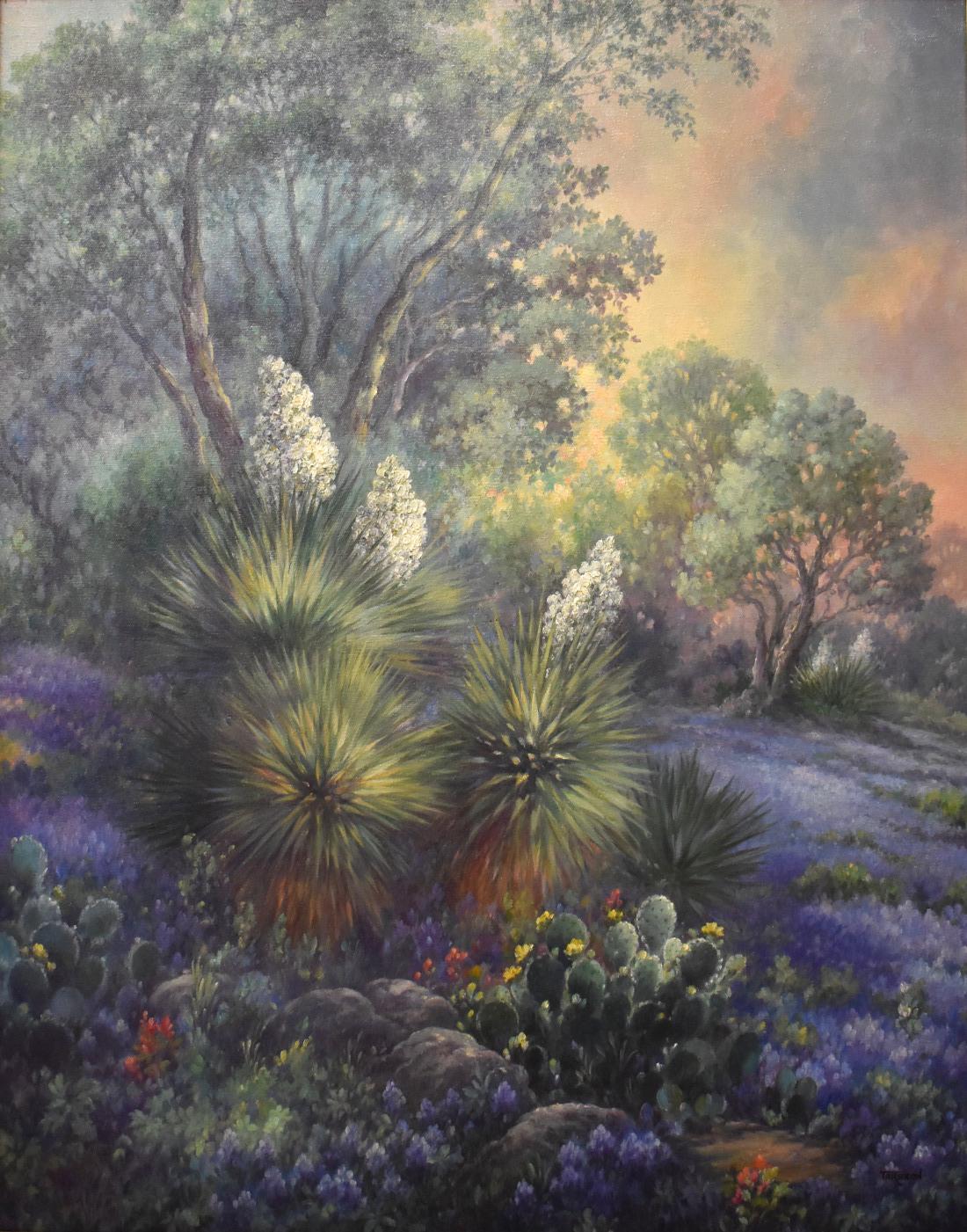 Maureen Tarazon Landscape Painting - "Lone Star Sunrise"  Bluebonnet Painting