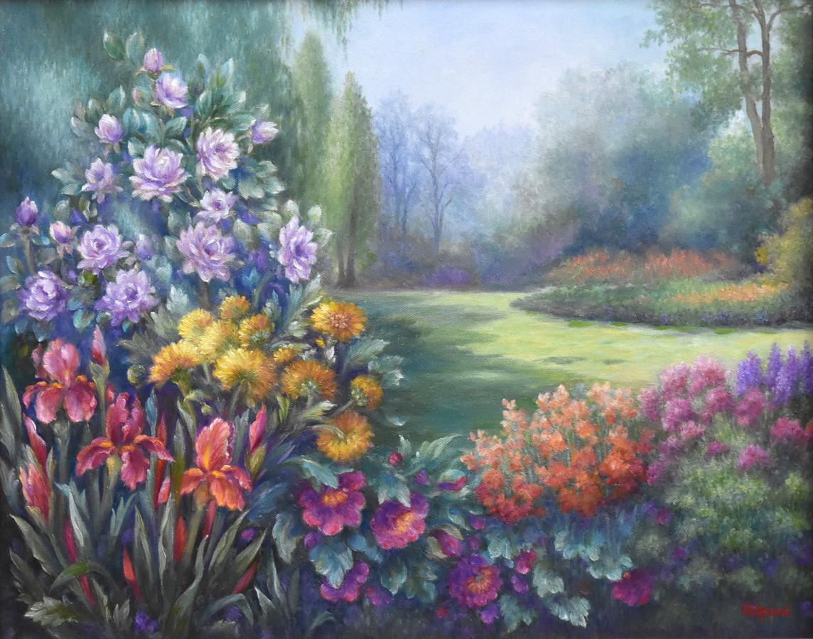 FLOWER GARDEN «SUN SISTERS » - Painting de Maureen Tarazon
