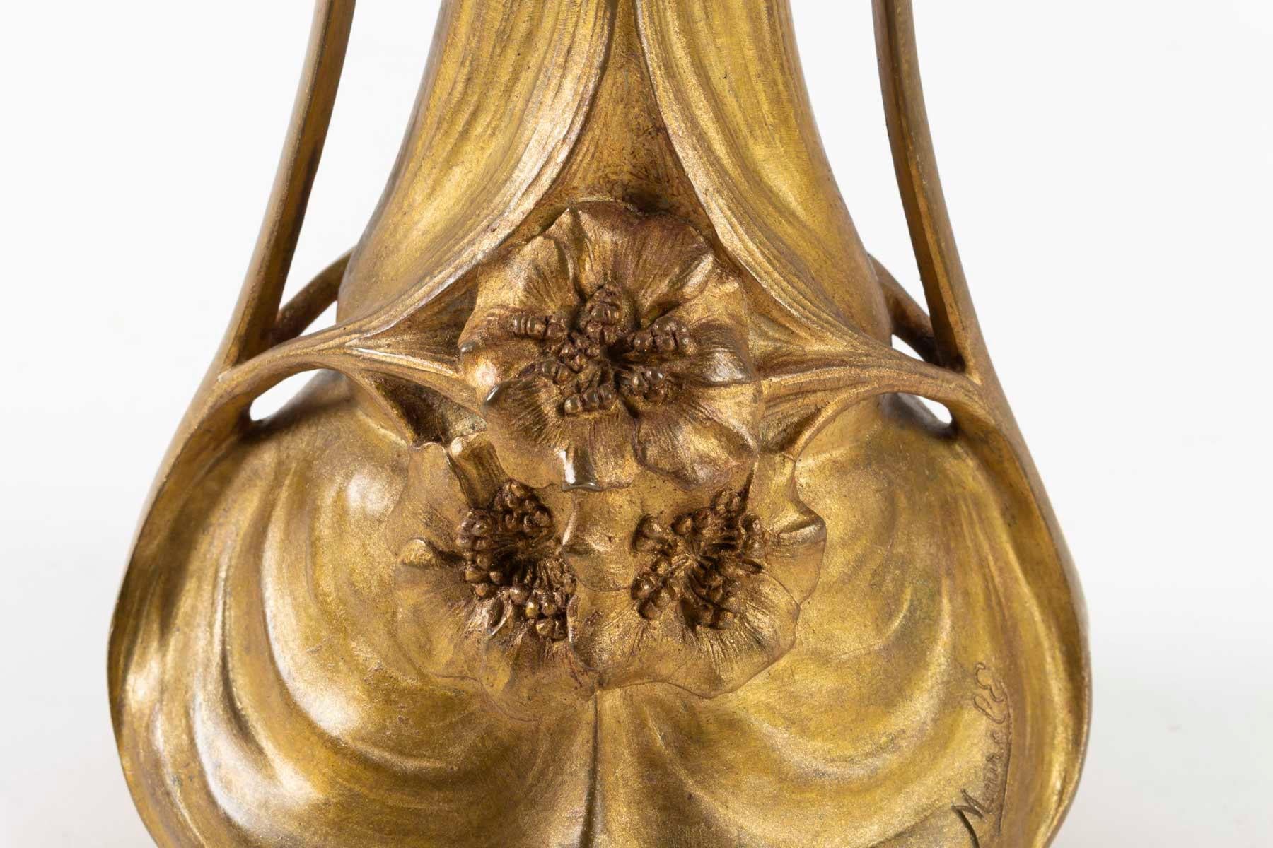 French Maurel Bronze Vase, Art Nouveau, 1900