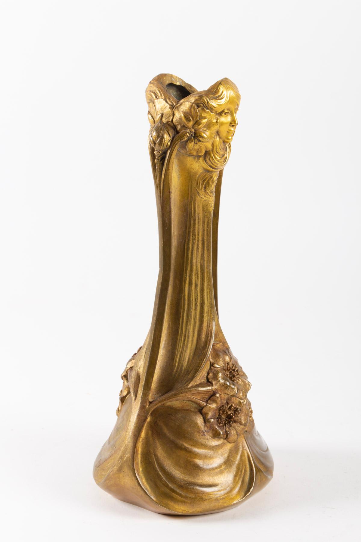 Early 20th Century Maurel Bronze Vase, Art Nouveau, 1900