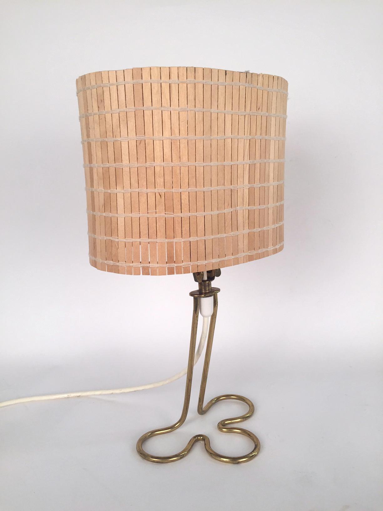 Finnish Mauri Almari Brass and Wooden Rods Table Lamp, 1950