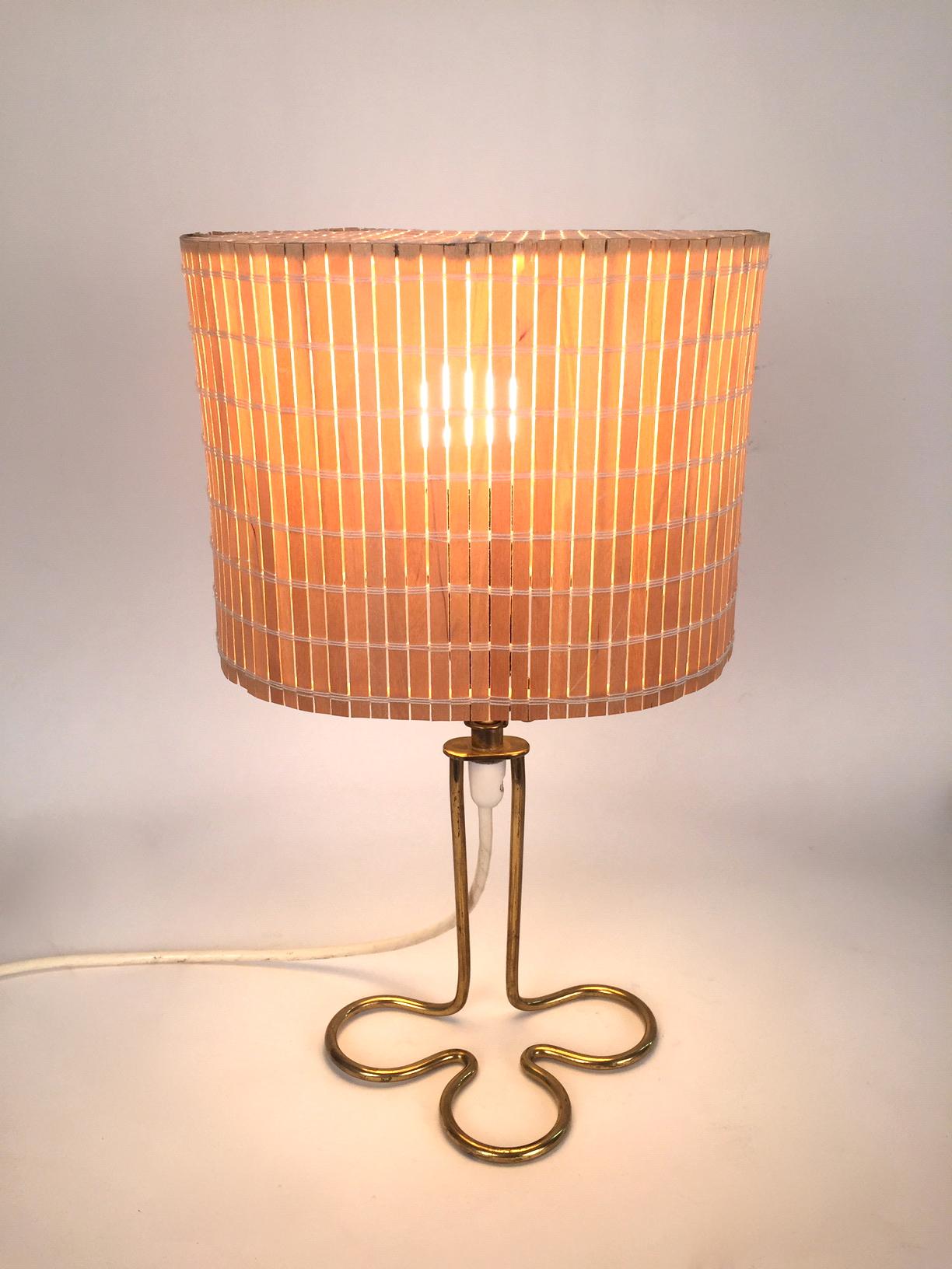 Mid-20th Century Mauri Almari Brass and Wooden Rods Table Lamp, 1950