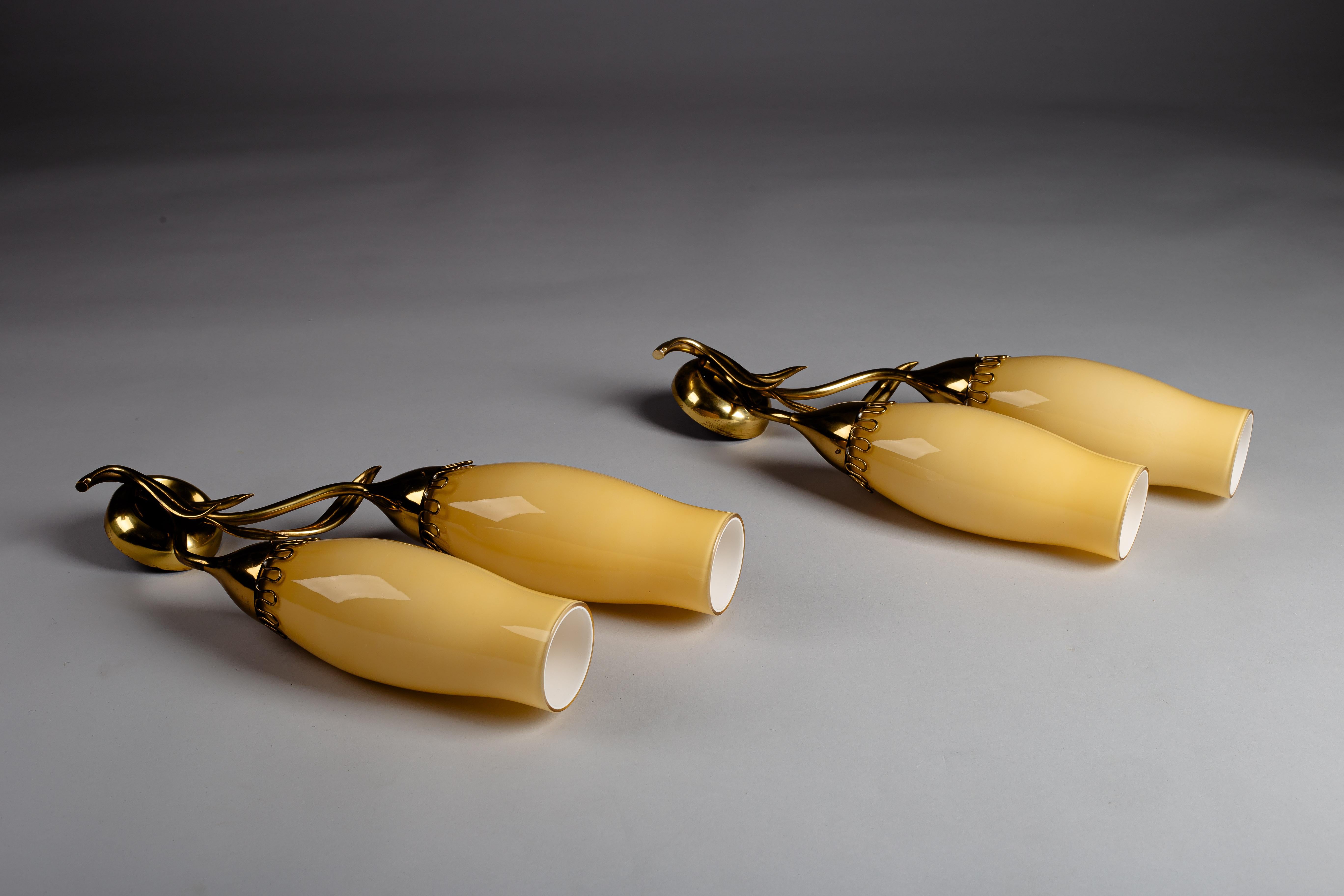 Mid-Century Modern Mauri Almari, pair of mid-century modern brass wall sconces for Idman Oy