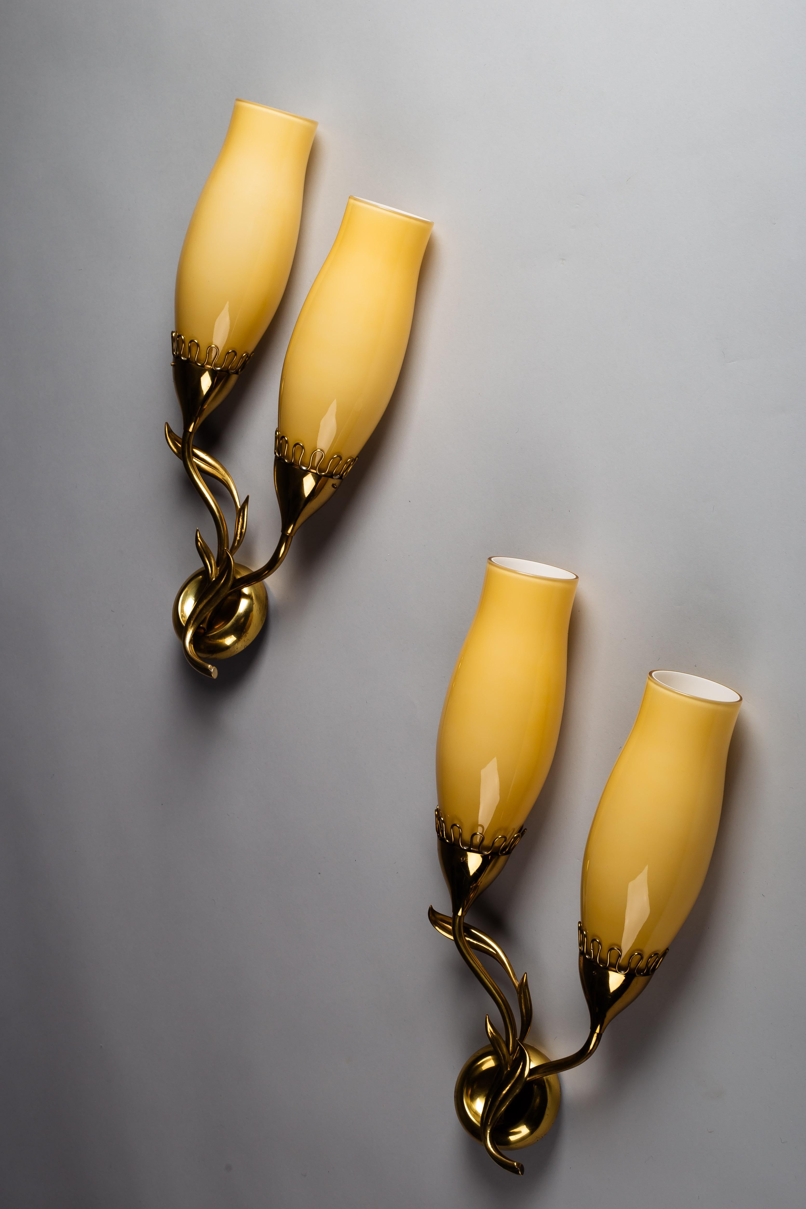 20th Century Mauri Almari, pair of mid-century modern brass wall sconces for Idman Oy