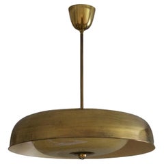 Mauri Almari, Sizable Pendant Light, Brass, Glass, Idman, Finland, 1950s