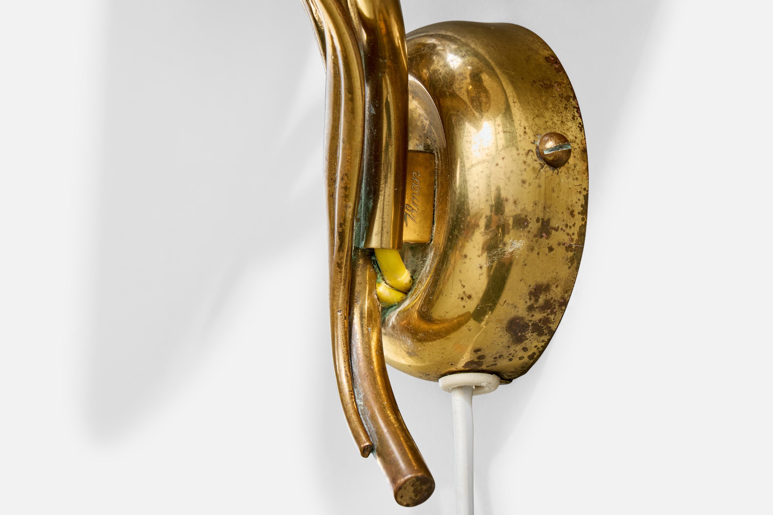 Mauri Almari, Wall Lights, Brass, Fabric, Finland, 1950s For Sale 4