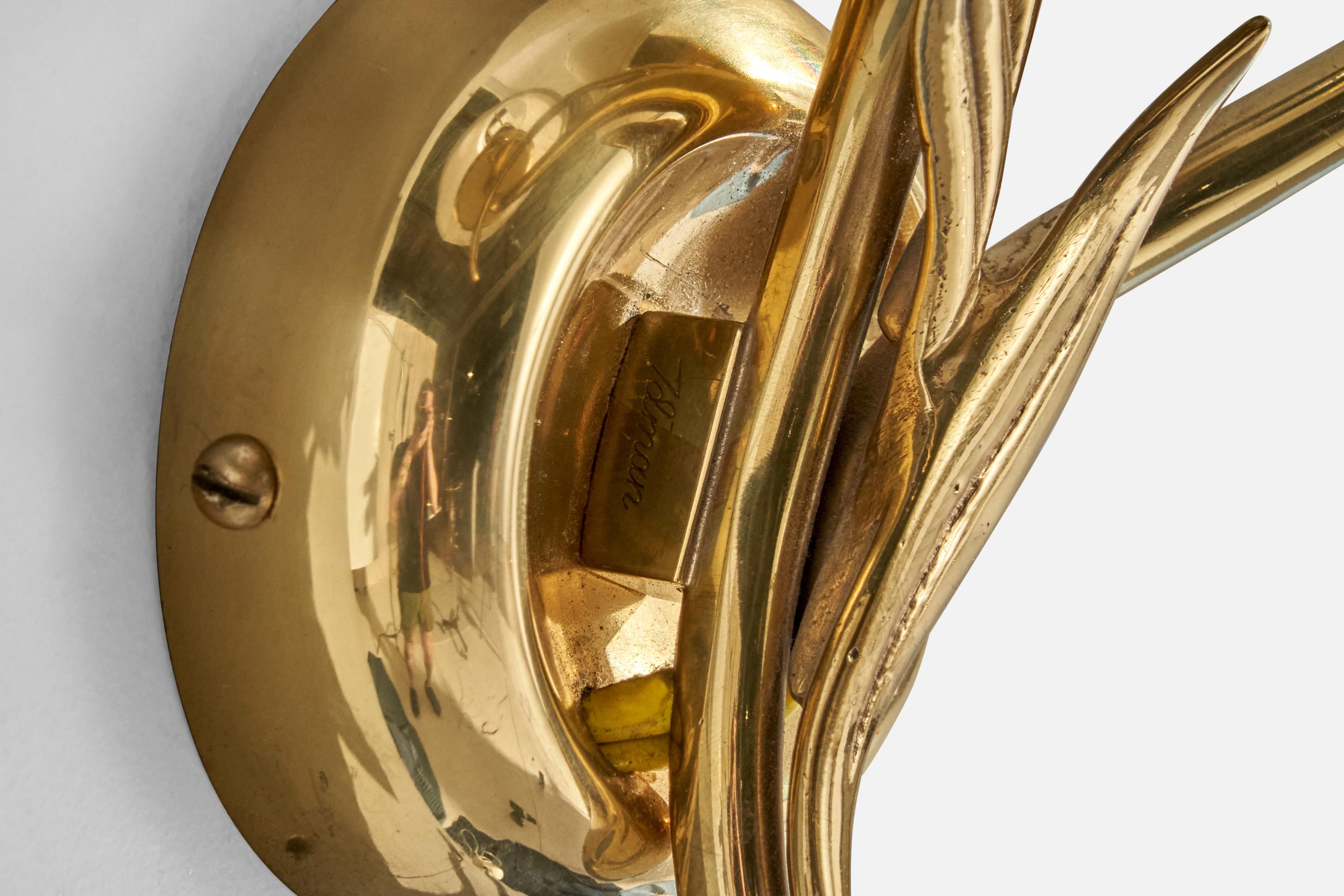 Mid-20th Century Mauri Almari Wall Lights, Brass, Fabric, Finland, 1950s
