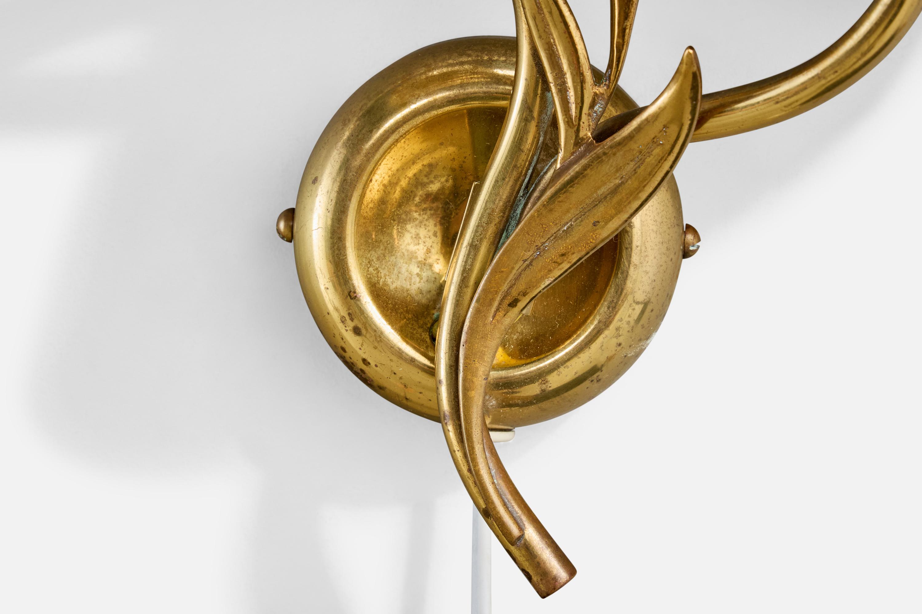 Mauri Almari, Wall Lights, Brass, Fabric, Finland, 1950s For Sale 1