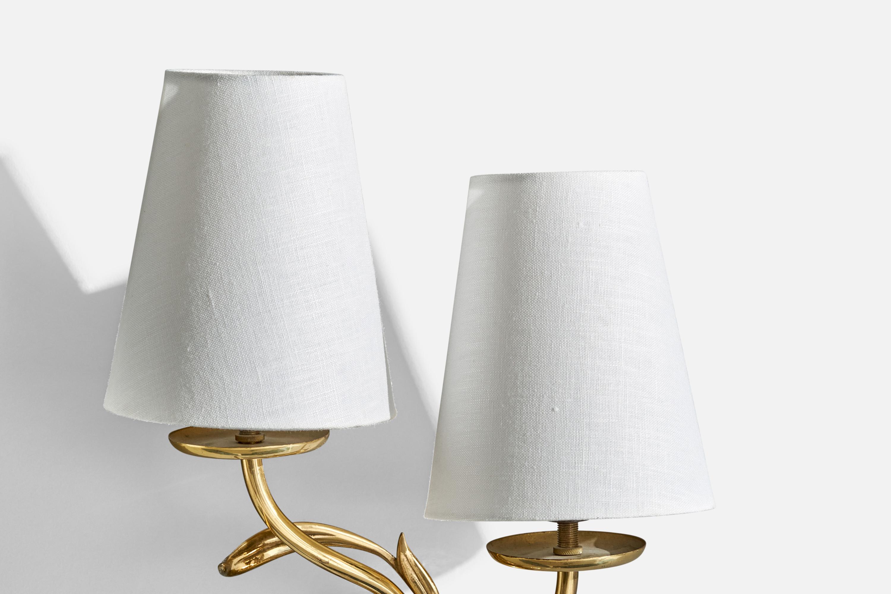 Mauri Almari Wall Lights, Brass, Fabric, Finland, 1950s 1