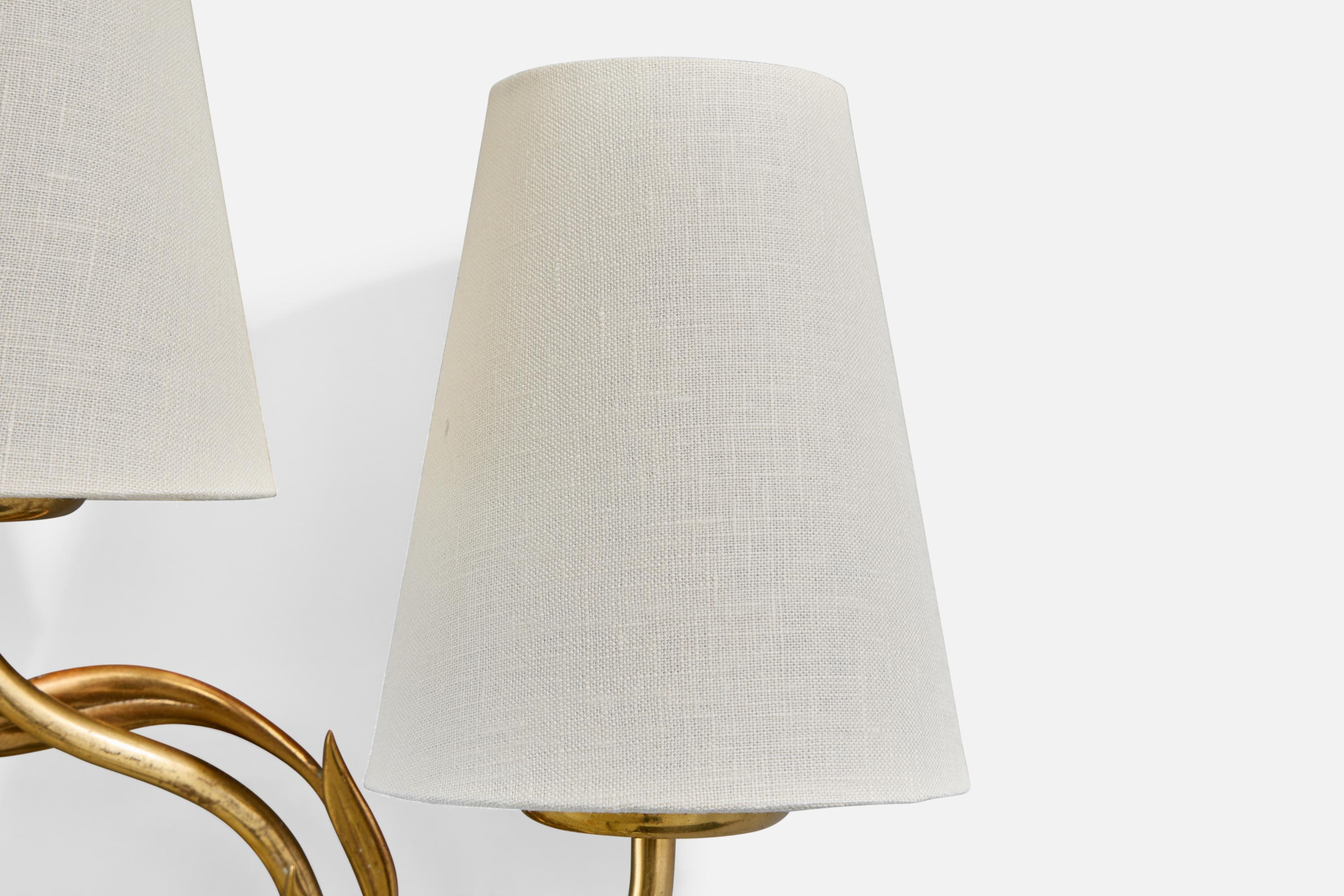 Mauri Almari, Wall Lights, Brass, Fabric, Finland, 1950s For Sale 3