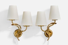 Mauri Almari, Wall Lights, Brass, Fabric, Finland, 1950s