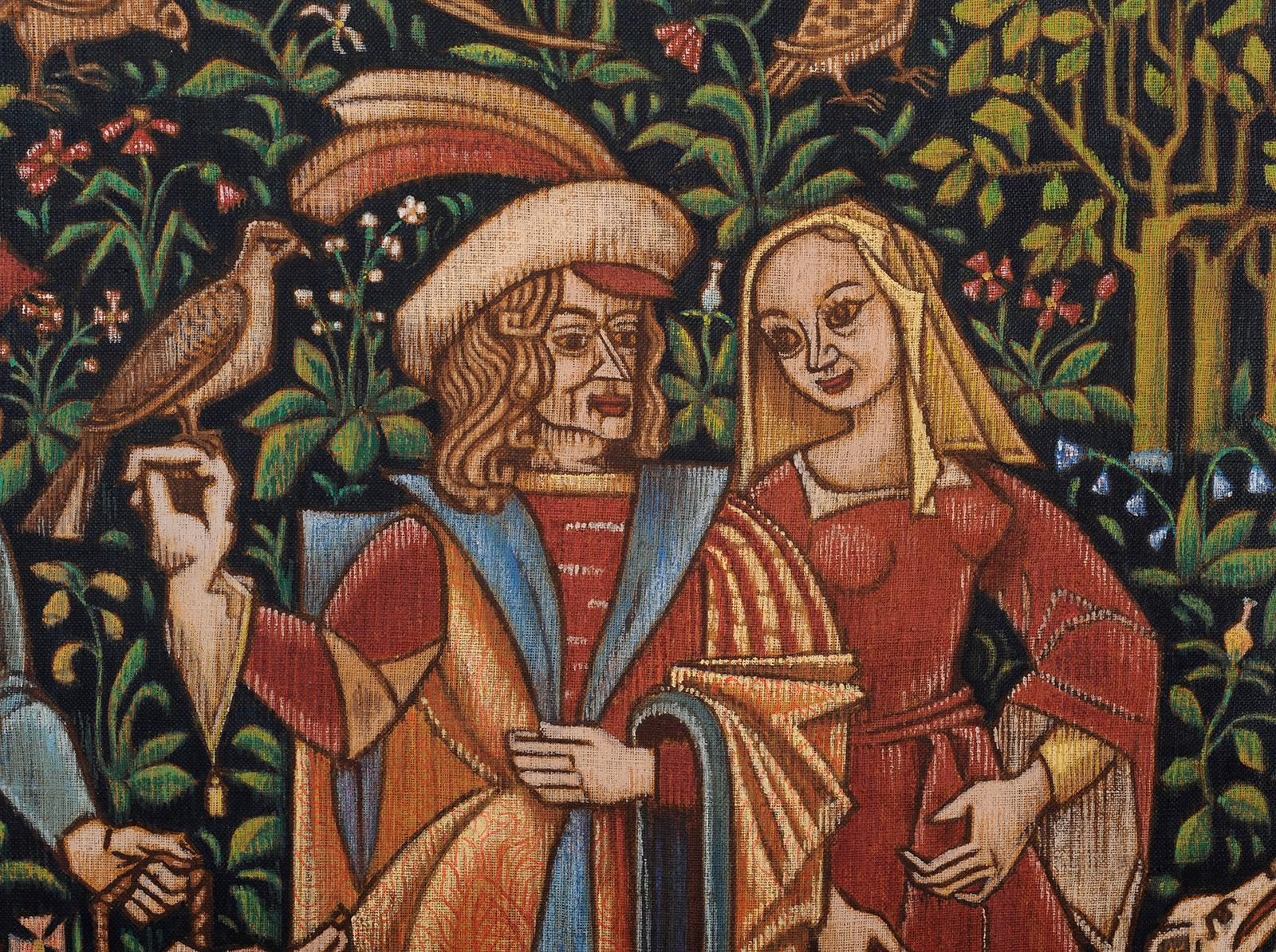Caccia al falco dopo un arazzo del XVI secolo - Painting Scuola francese di Maurice Albe