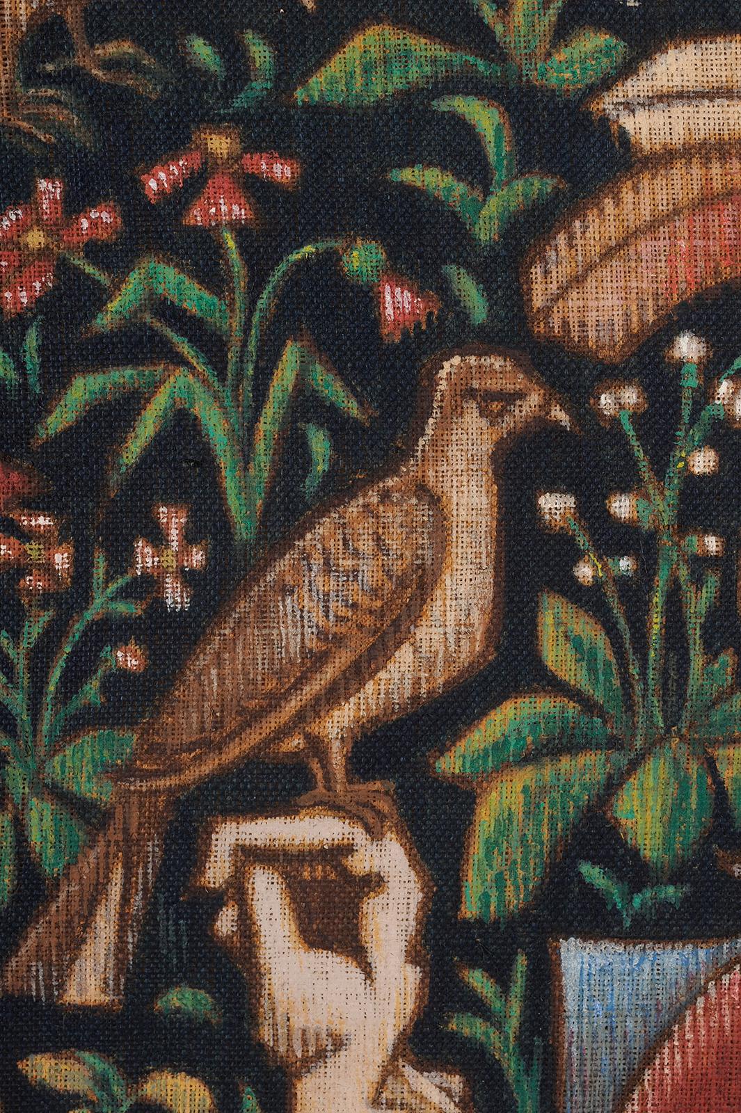 Maurice ALBE
(Beaugency 1900 - Périgueux 1995)
Caccia al falco, da un arazzo del XVI secolo
Olio su tela (tipo hessian)
H. 150 cm; L. 120 cm
Firmato e datato in basso a destra 1554 (per il 1954)

Provenienza: Collection'S e Madame Jean-Louis