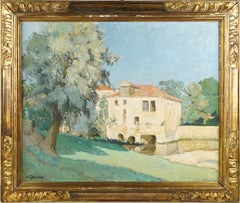 Peinture à l'huile ancienne, signée, paysage impressionniste de campagne française encadrée