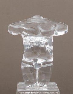 "Male Torso" 2019, Hand Tooled Glass Sculpture of Nude Figure and Base