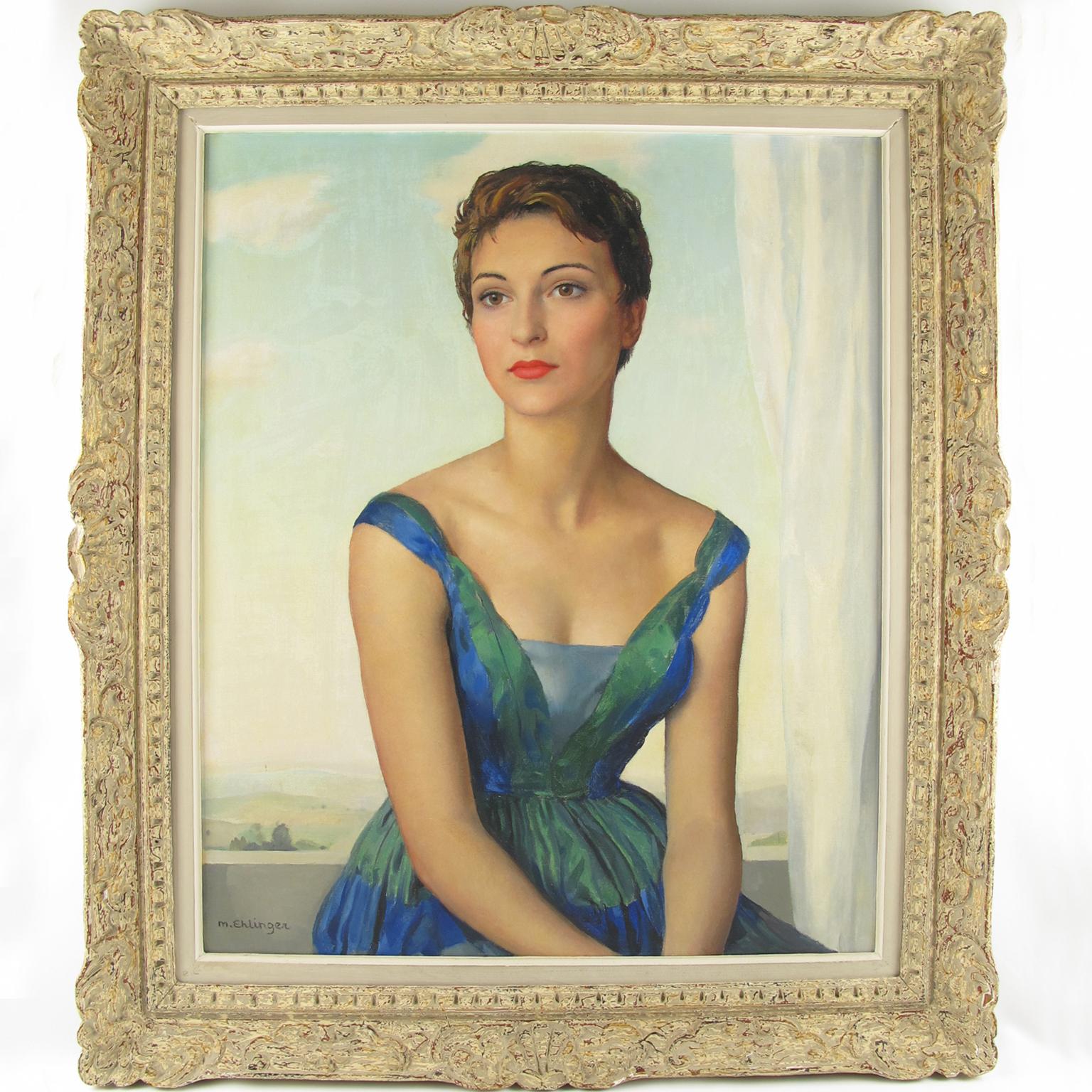 Peinture à l'huile sur toile de Maurice Ehlinger, Femme mondaine parisienne en vente 1