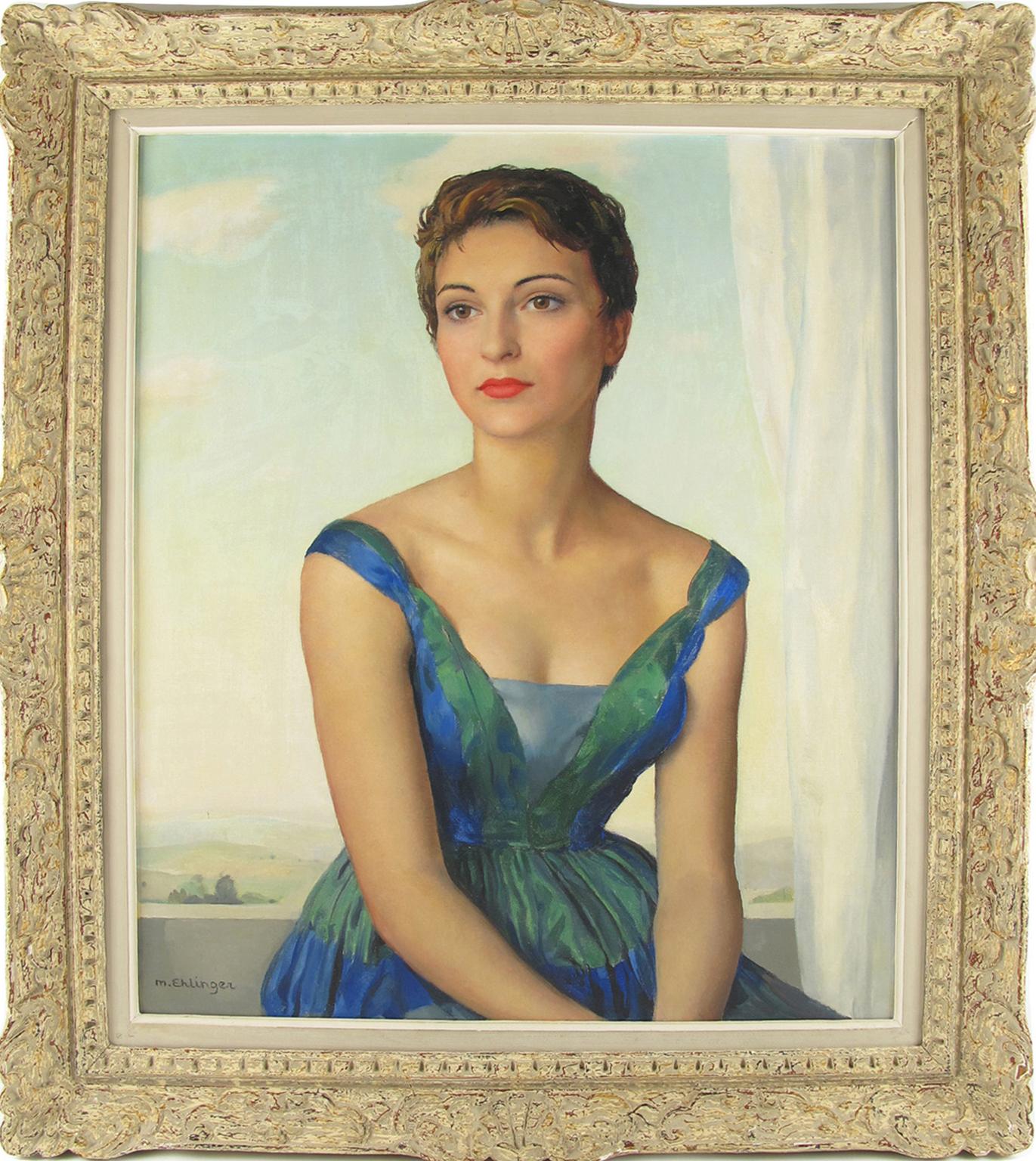 Portrait Painting Maurice Ambroise Ehlinger - Peinture à l'huile sur toile de Maurice Ehlinger, Femme mondaine parisienne
