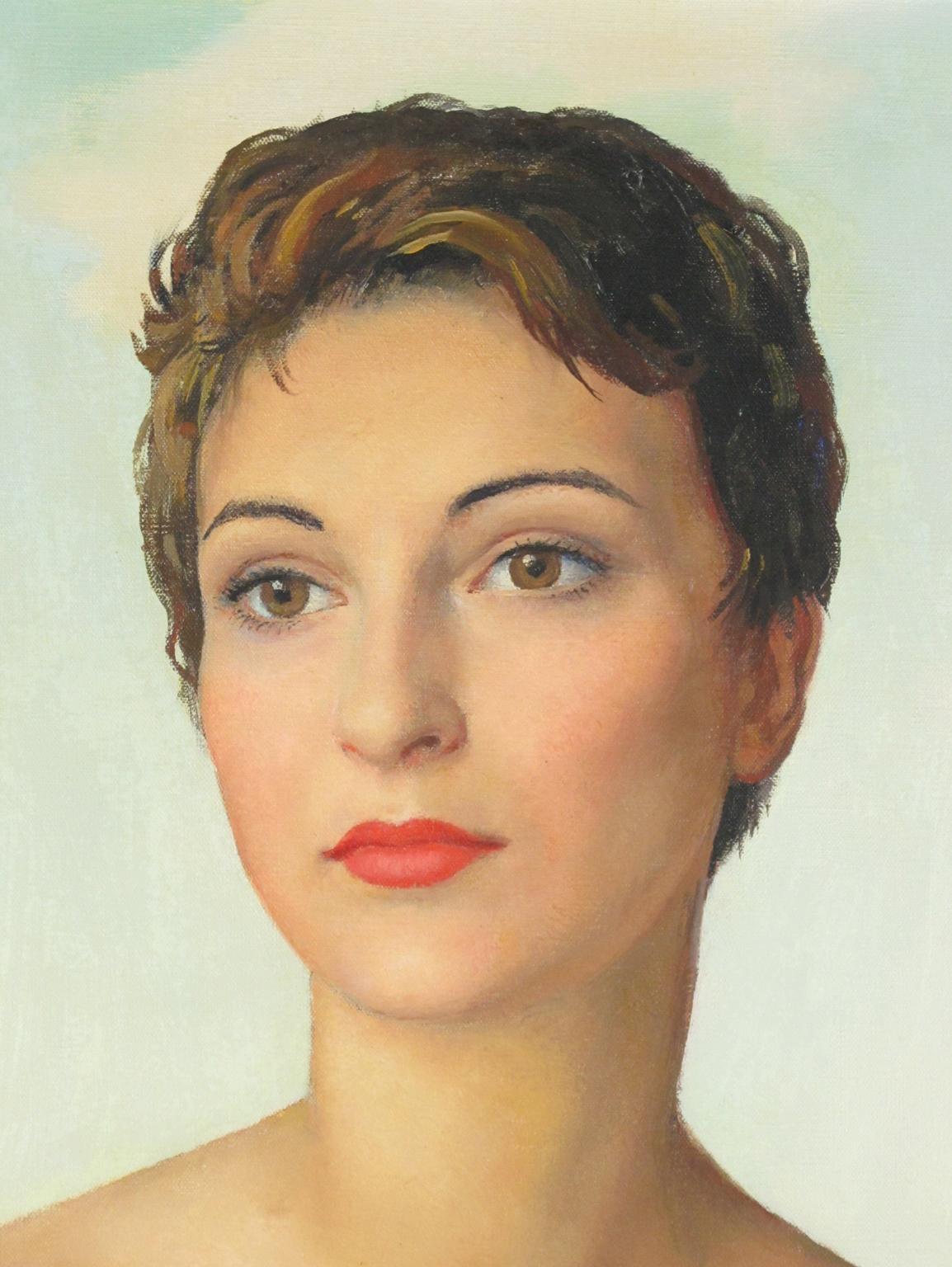 La robe bleue de la jeune femme Huile sur toile de Maurice Ehlinger en vente 4