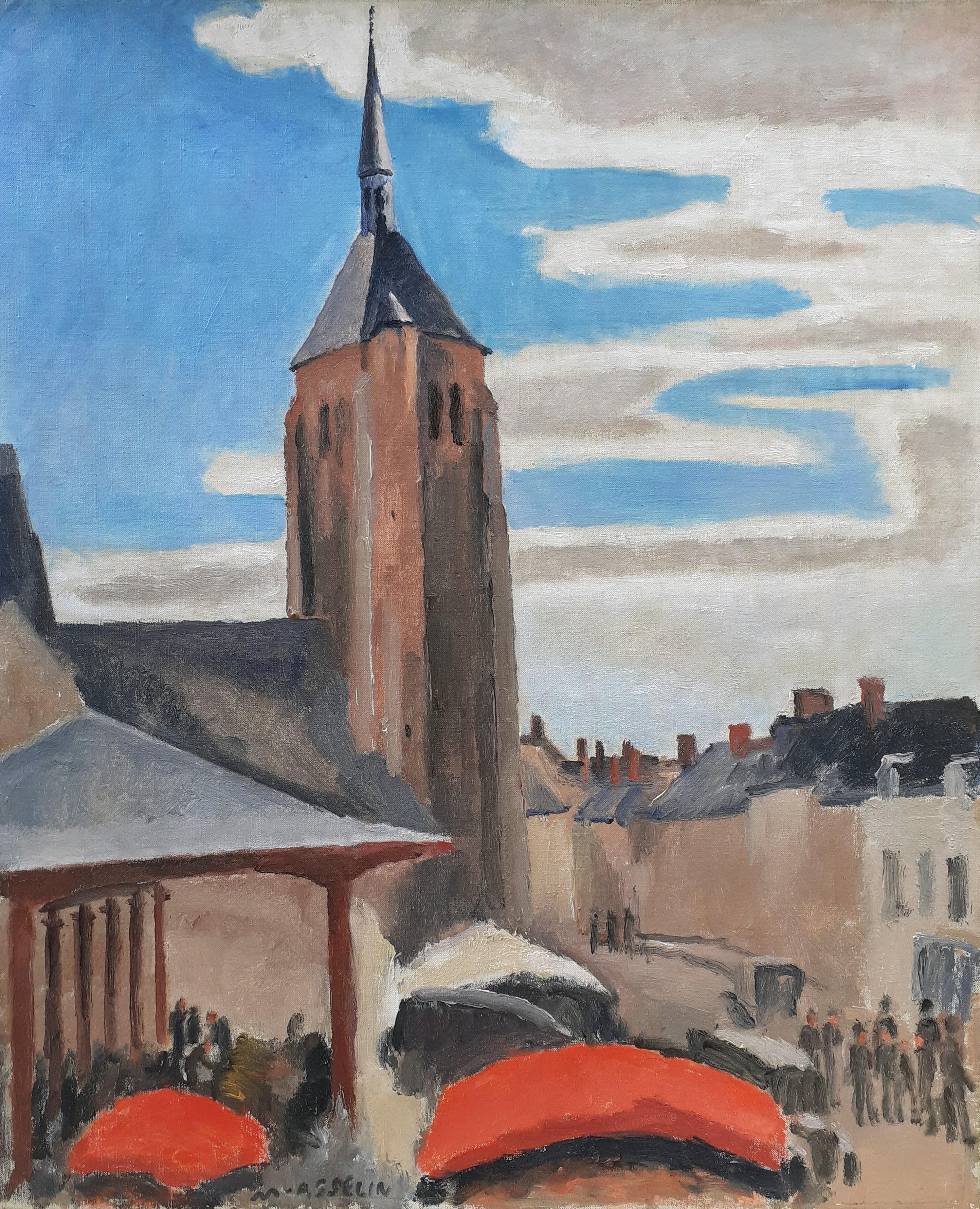 Maurice Asselin Figurative Painting - Market day in a country town on the Loire
