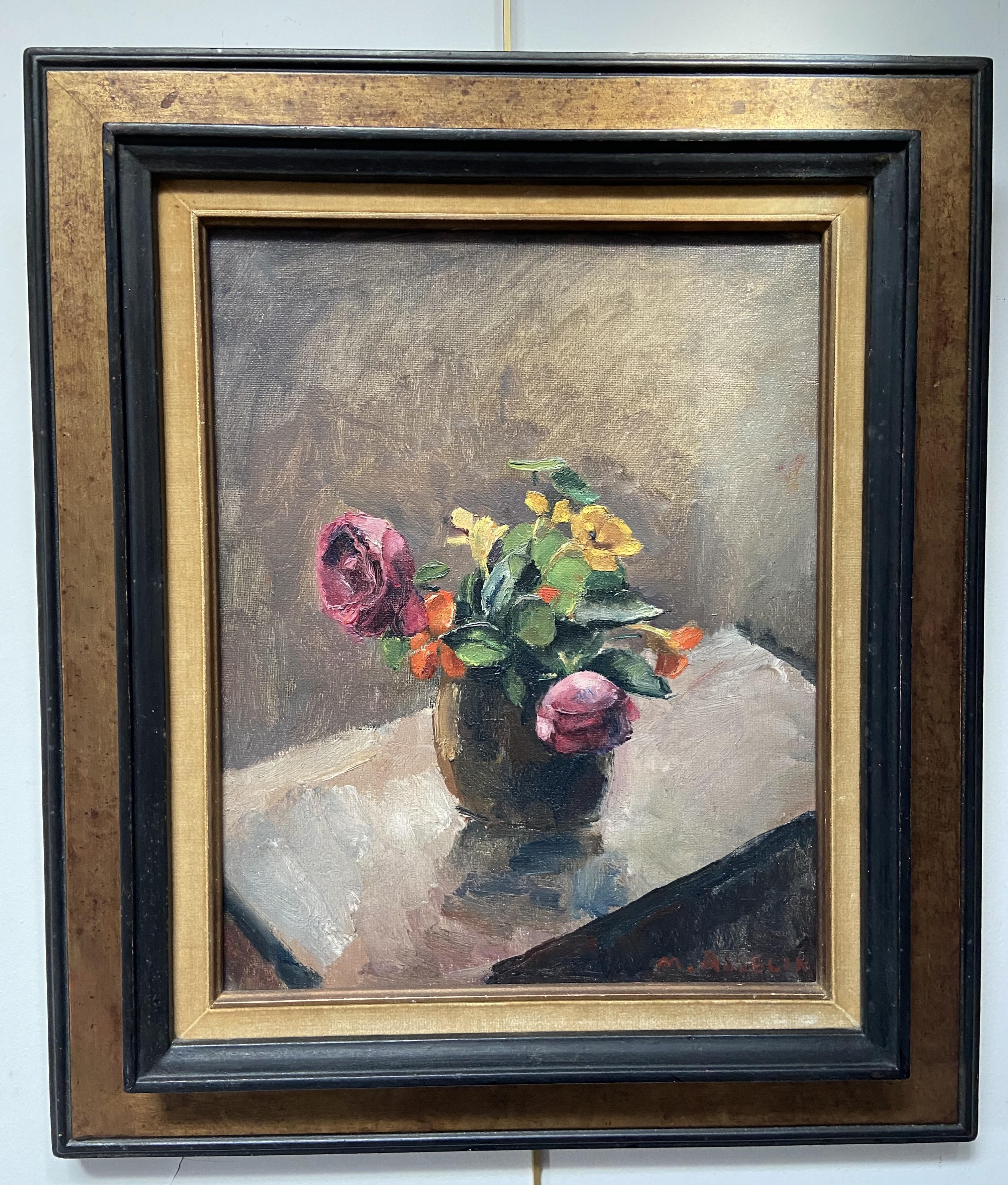 Maurice Asselin (1882-1947) Ein Blumenstrauß aus Rosen und Sträuchern, signiert Öl   im Angebot 1