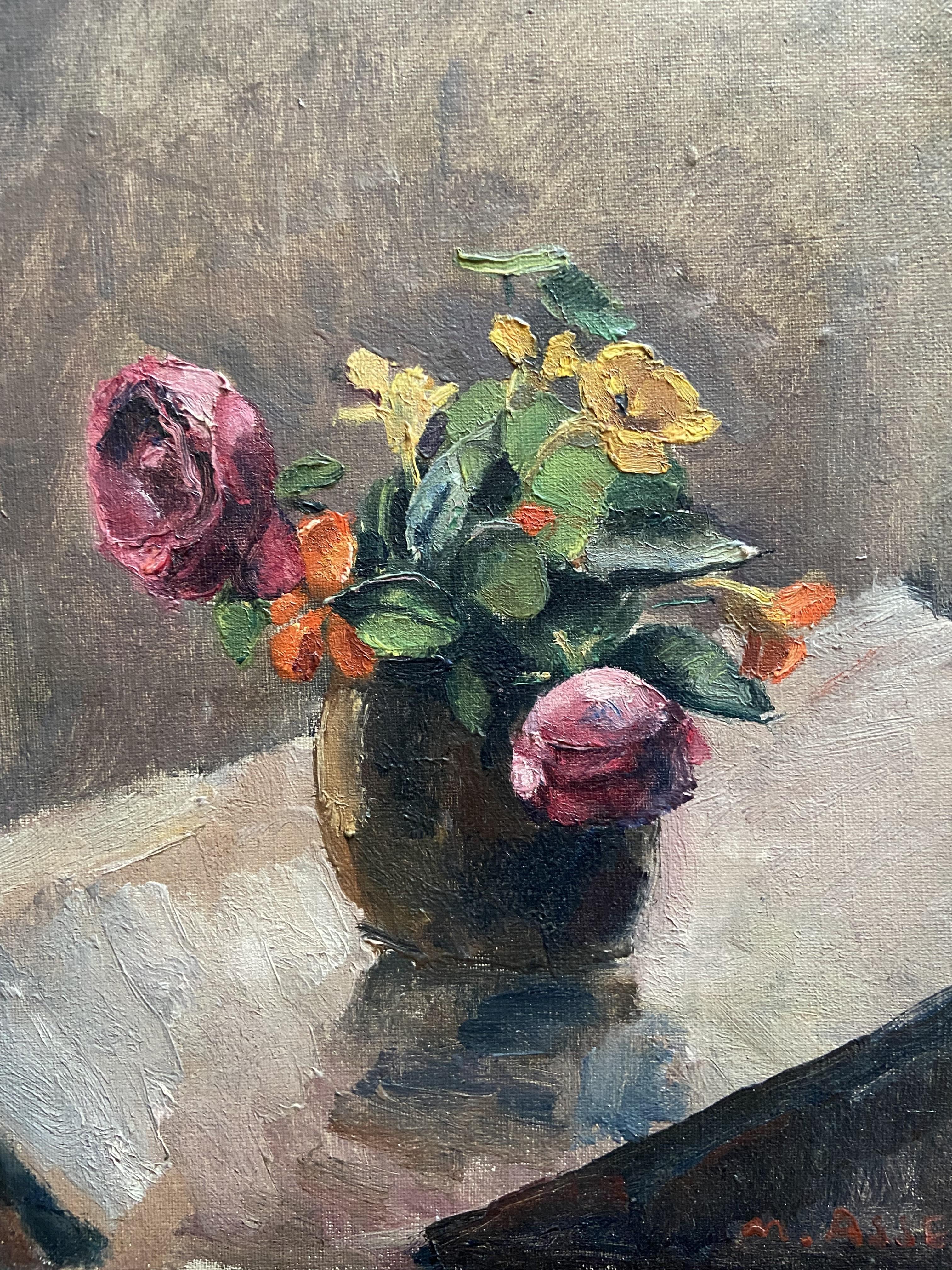 Maurice Asselin (1882-1947) Ein Blumenstrauß aus Rosen und Sträuchern, signiert Öl im Angebot 2