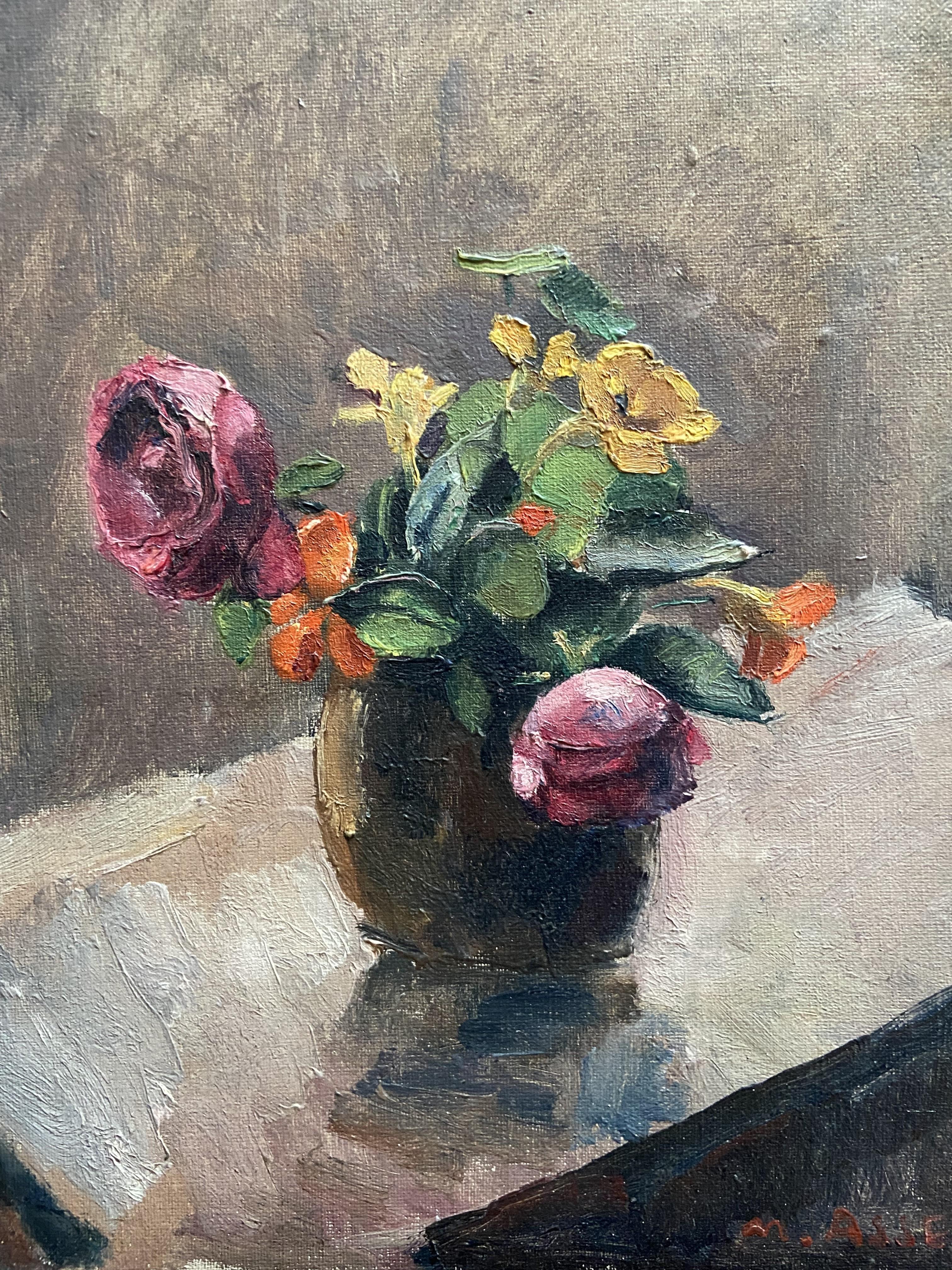 Maurice Asselin (1882-1947) Ein Blumenstrauß aus Rosen und Sträuchern, signiert Öl   im Angebot 2