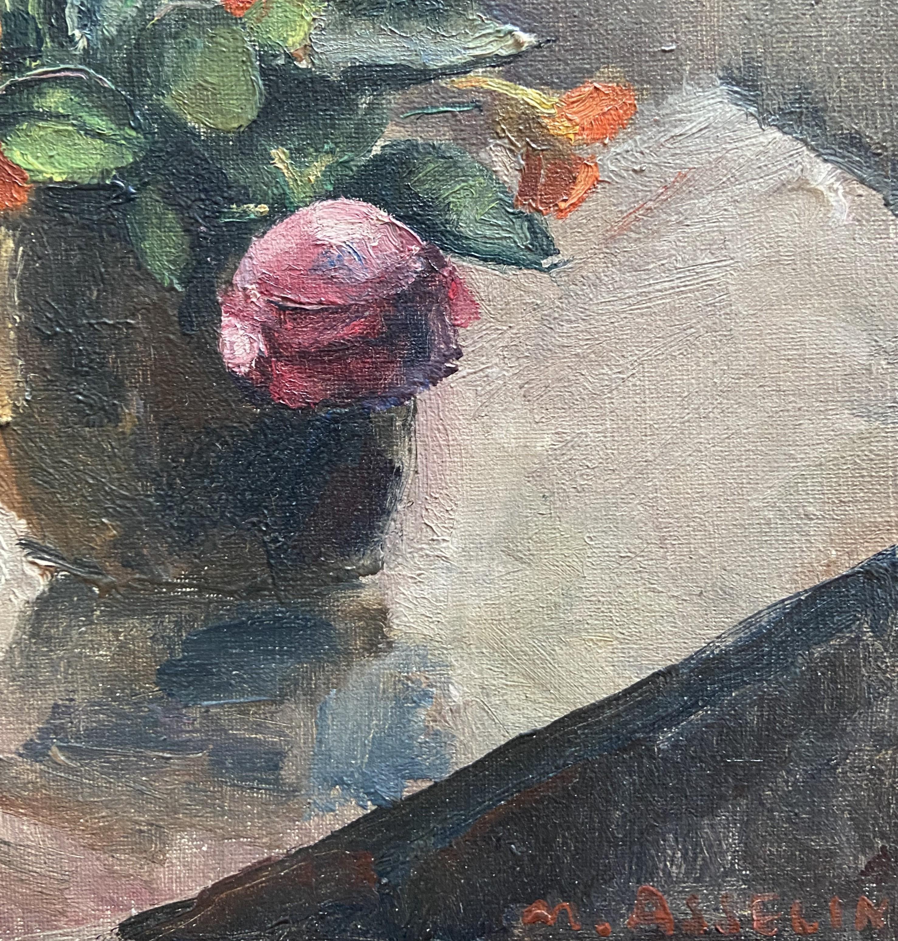 Maurice Asselin (1882-1947) Ein Blumenstrauß aus Rosen und Sträuchern, signiert Öl   im Angebot 3