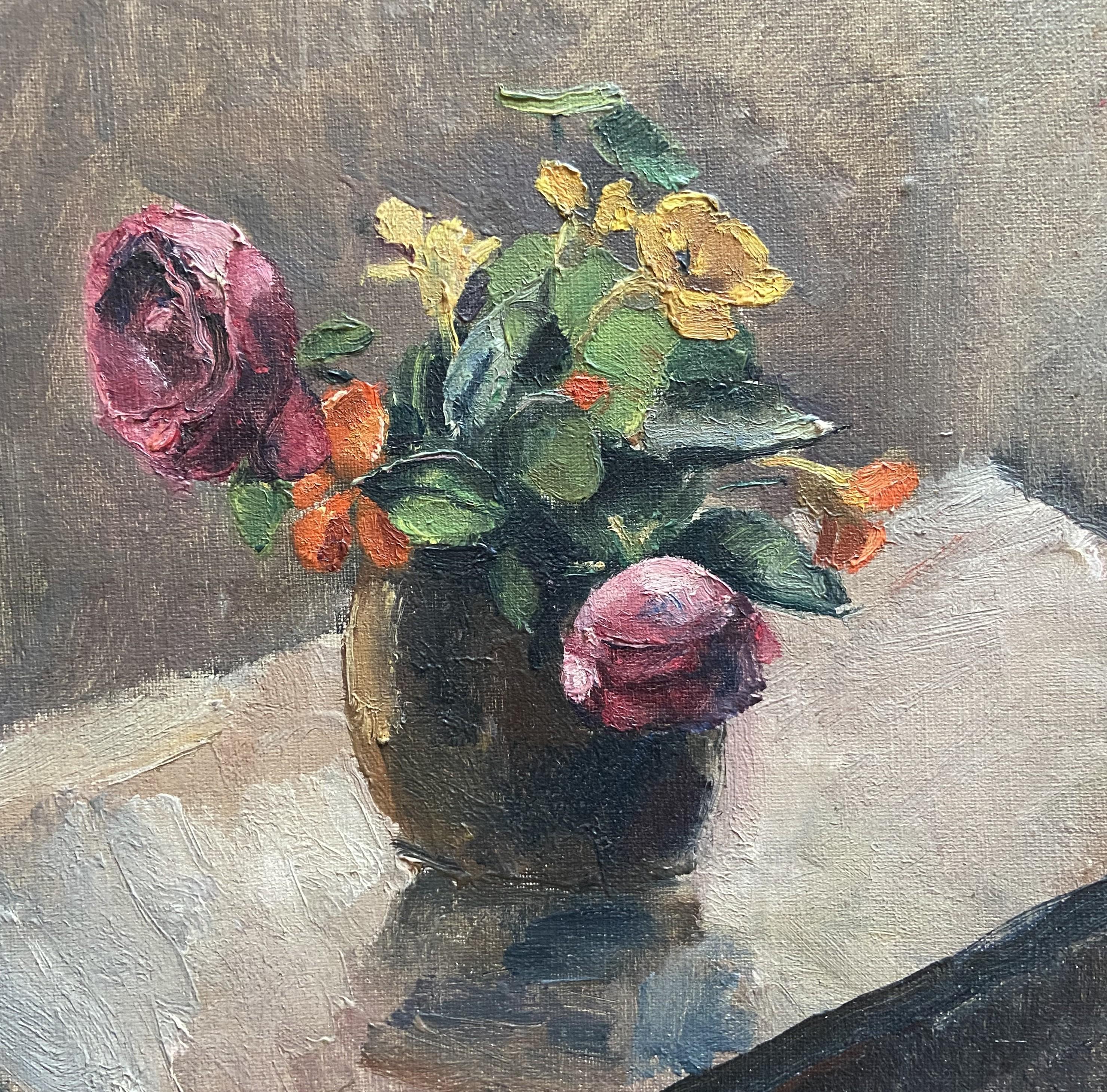 Maurice Asselin (1882-1947) Ein Blumenstrauß aus Rosen und Sträuchern, signiert Öl im Angebot 4