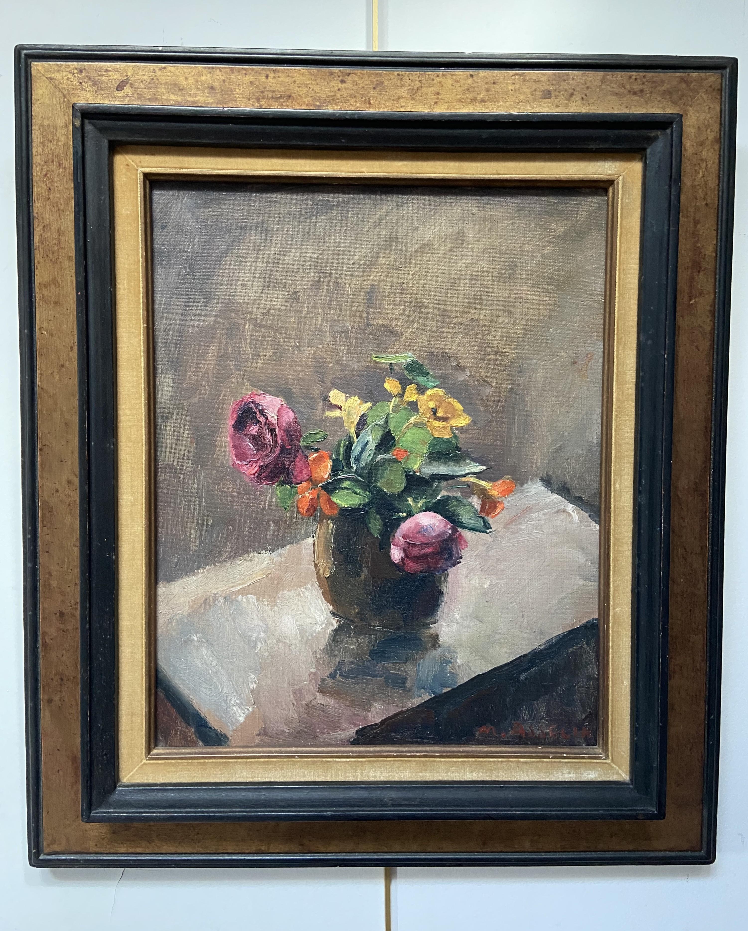 Maurice Asselin (1882-1947) Ein Blumenstrauß aus Rosen und Sträuchern, signiert Öl   im Angebot 6