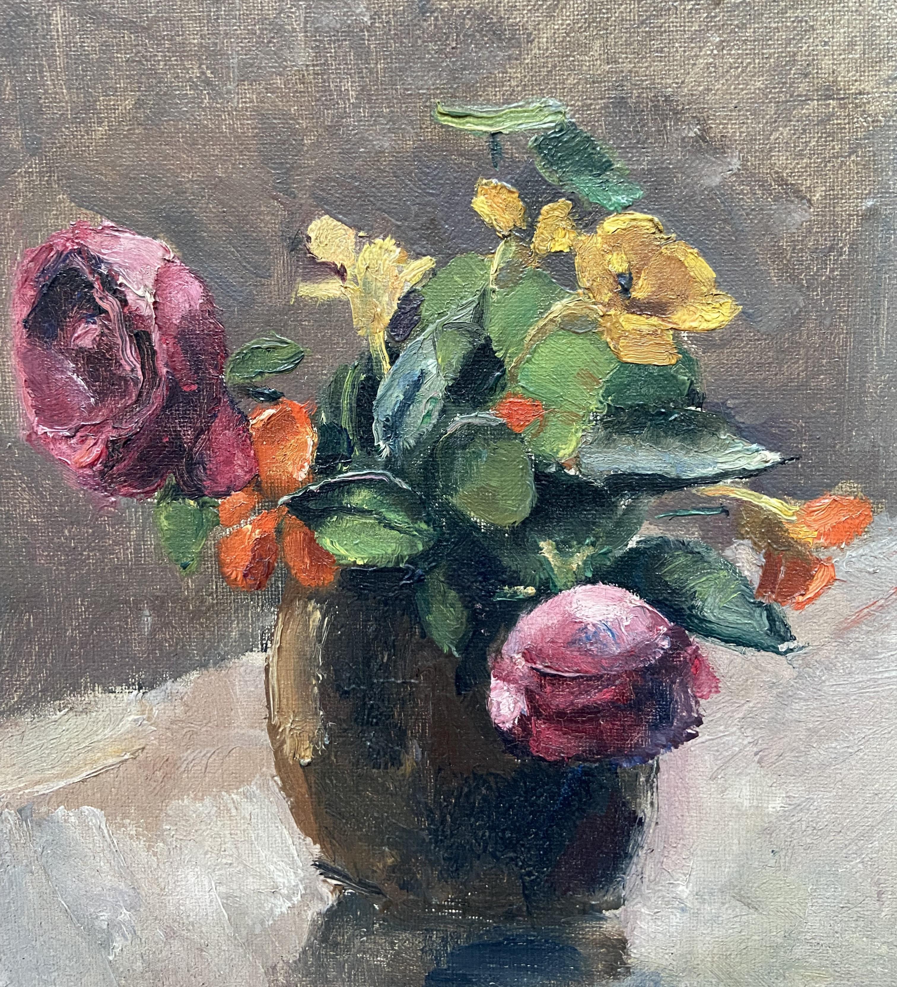 Maurice Asselin (1882-1947) A bouquet of roses and nasturtiums, Signed oil   For Sale 7