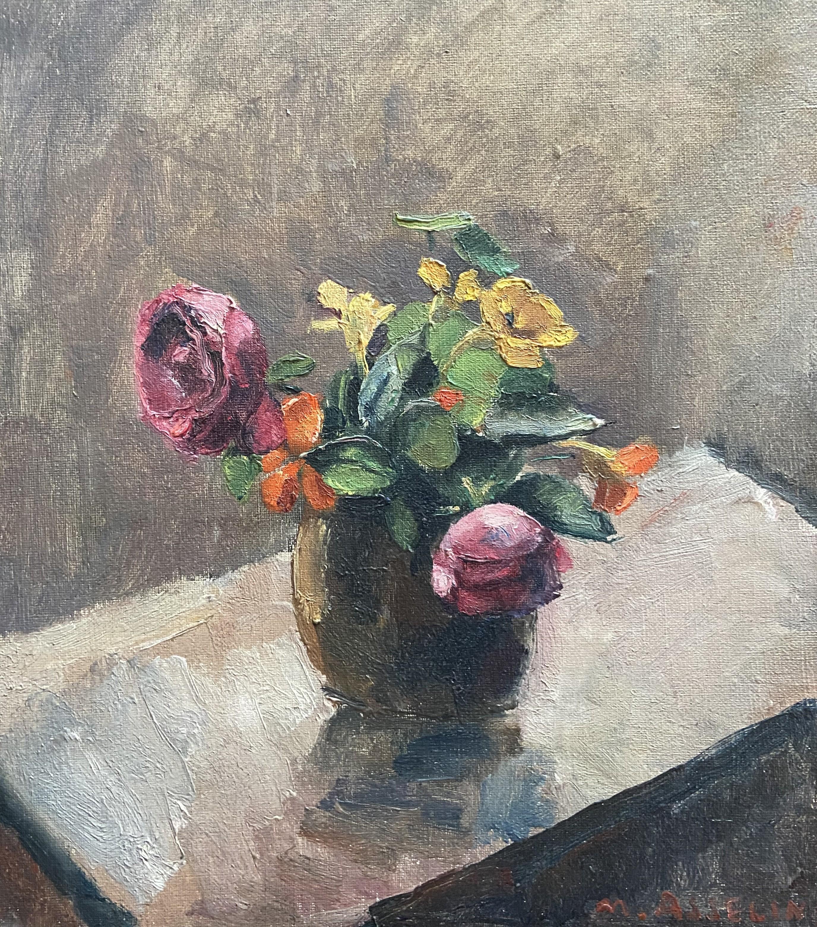 Maurice Asselin (1882-1947) 
A Bouquet of roses and nasturtiums
Signed lower right
Oil on cardboard canvas
In good condition
39.5 x 31.5 cm
Framed : 58.5 x 51.5 cm

Maurice Asselin was particularly fond of painting bouquets of flowers, some of which