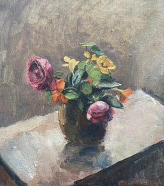Vintage Maurice Asselin (1882-1947) A bouquet of roses and nasturtiums, Signed oil  