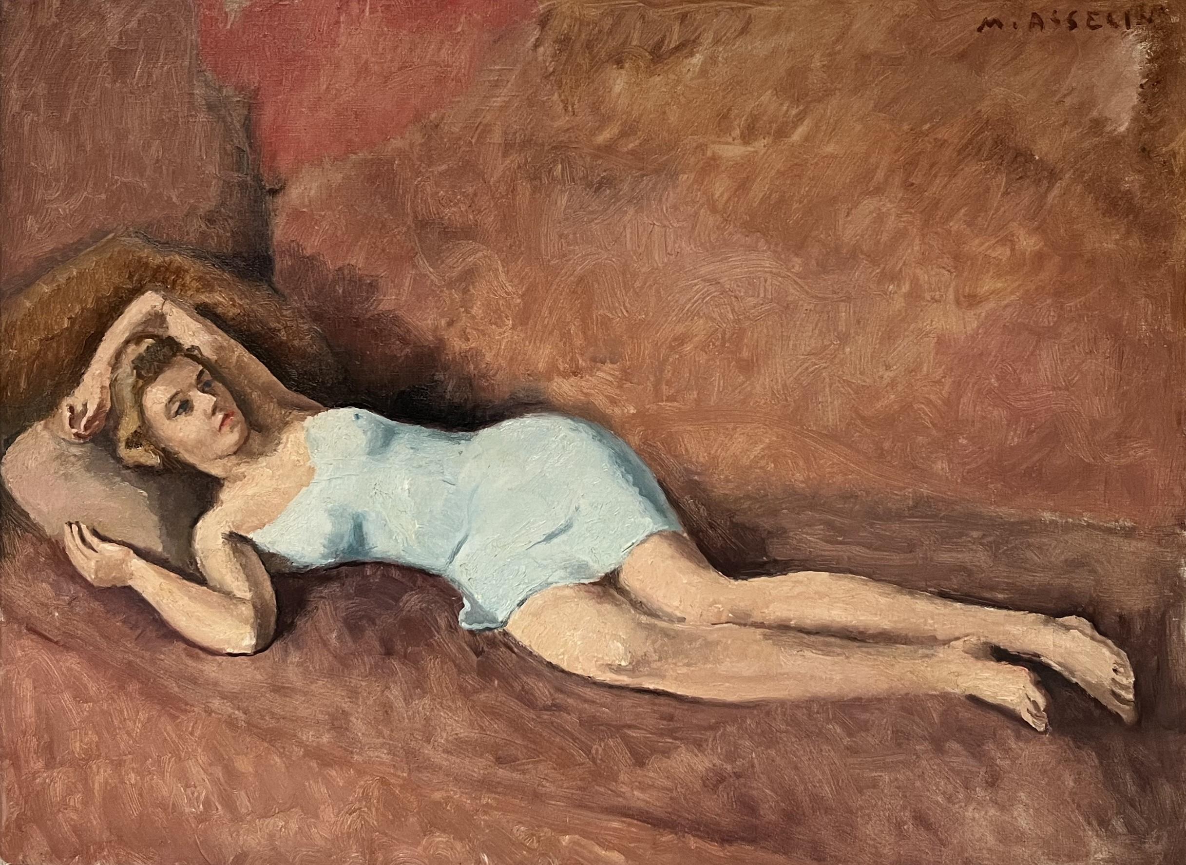 Maurice Asselin (1882-1947) 
Una joven reclinada
Firmado arriba a la derecha
Óleo sobre lienzo.
60 x 82  cm
En buen estado
Enmarcado  : 76.5 97 cm 

Maurice Asselin ha hecho de la feminidad uno de sus temas favoritos. Su obra incluye retratos,