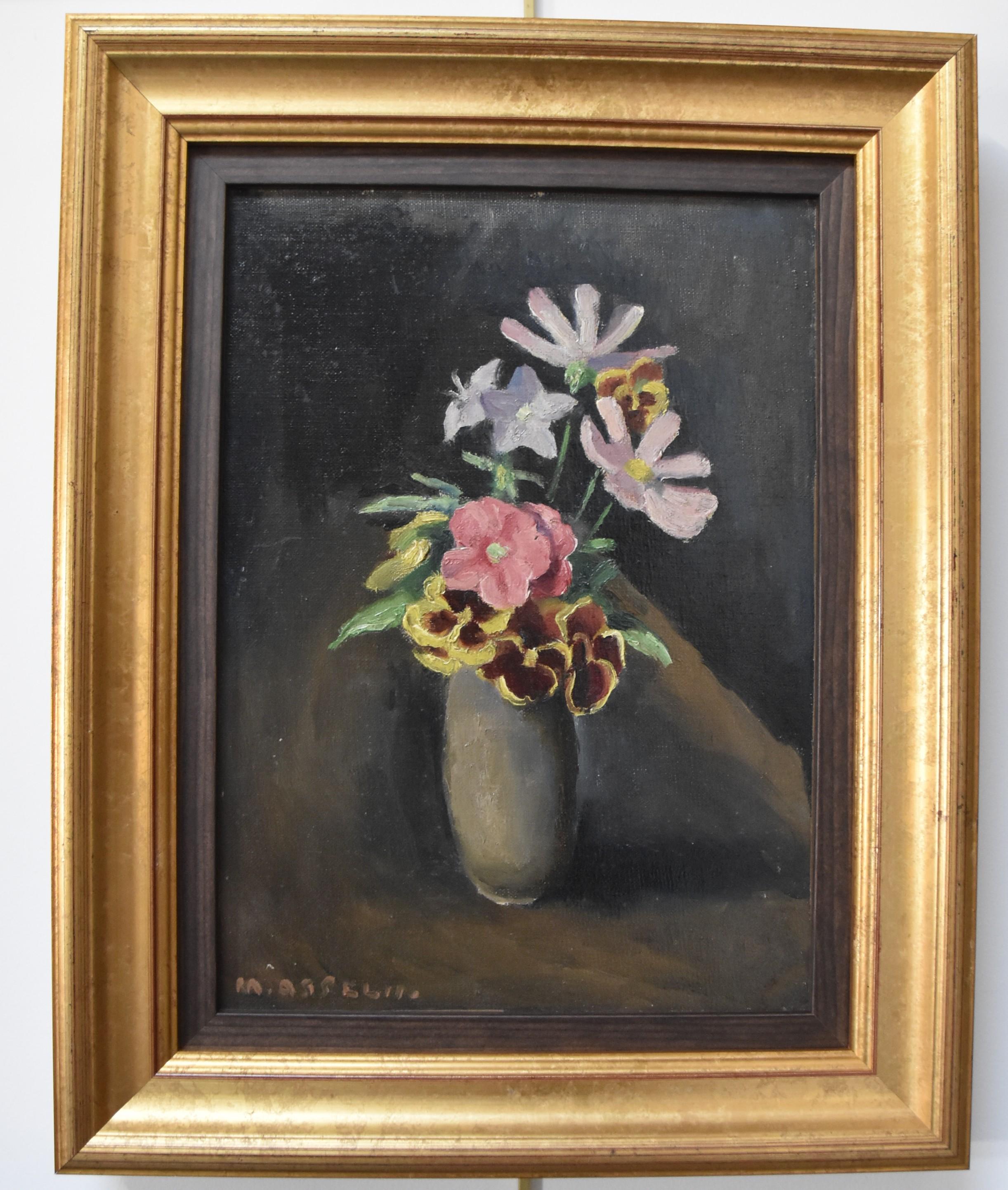 Ein kleiner Blumenstrauß in einer Vase, Öl auf Leinwand, signiert von Henri Asselin (1882-1947) – Painting von Maurice Asselin