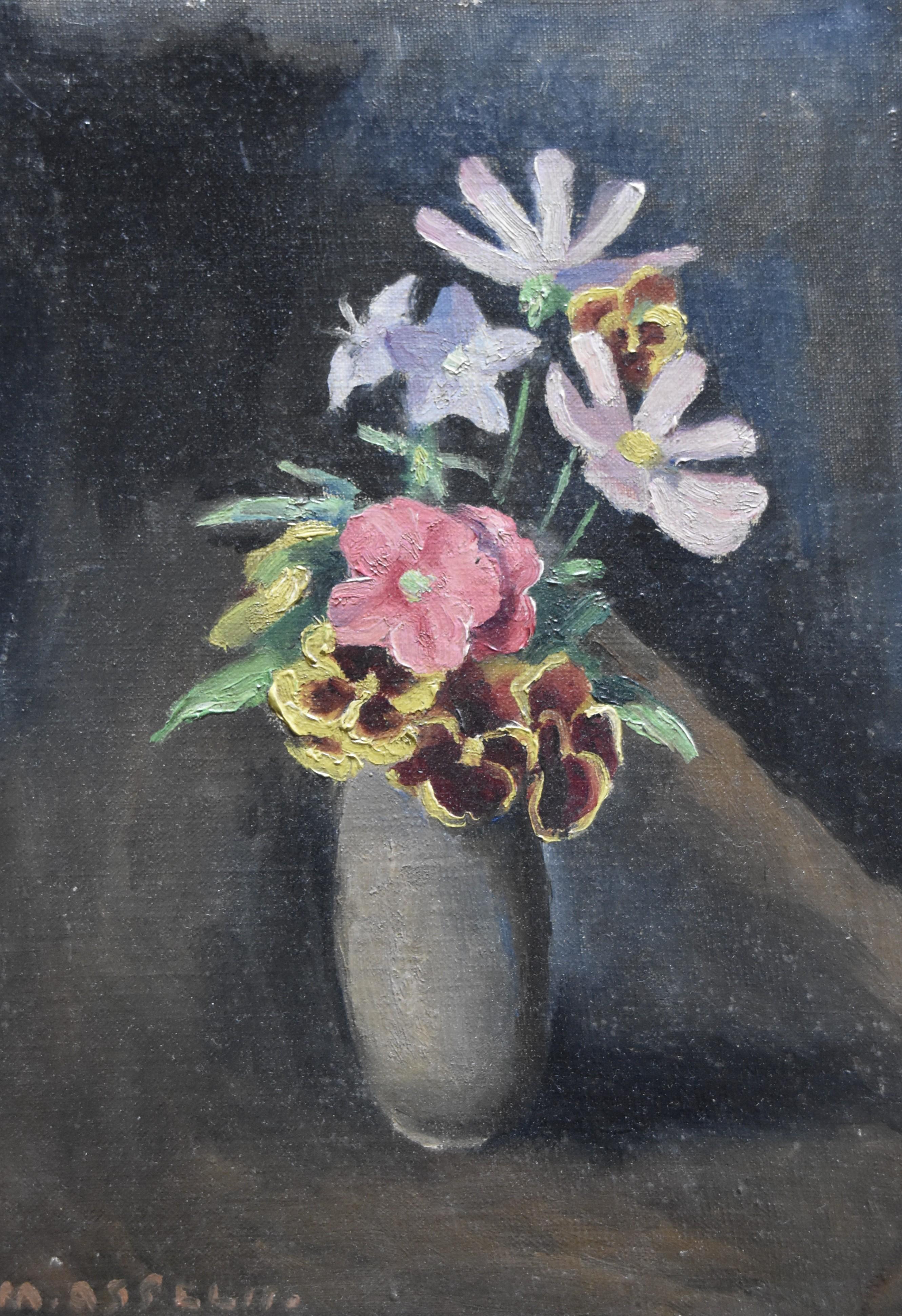 Ein kleiner Blumenstrauß in einer Vase, Öl auf Leinwand, signiert von Henri Asselin (1882-1947) (Schwarz), Figurative Painting, von Maurice Asselin