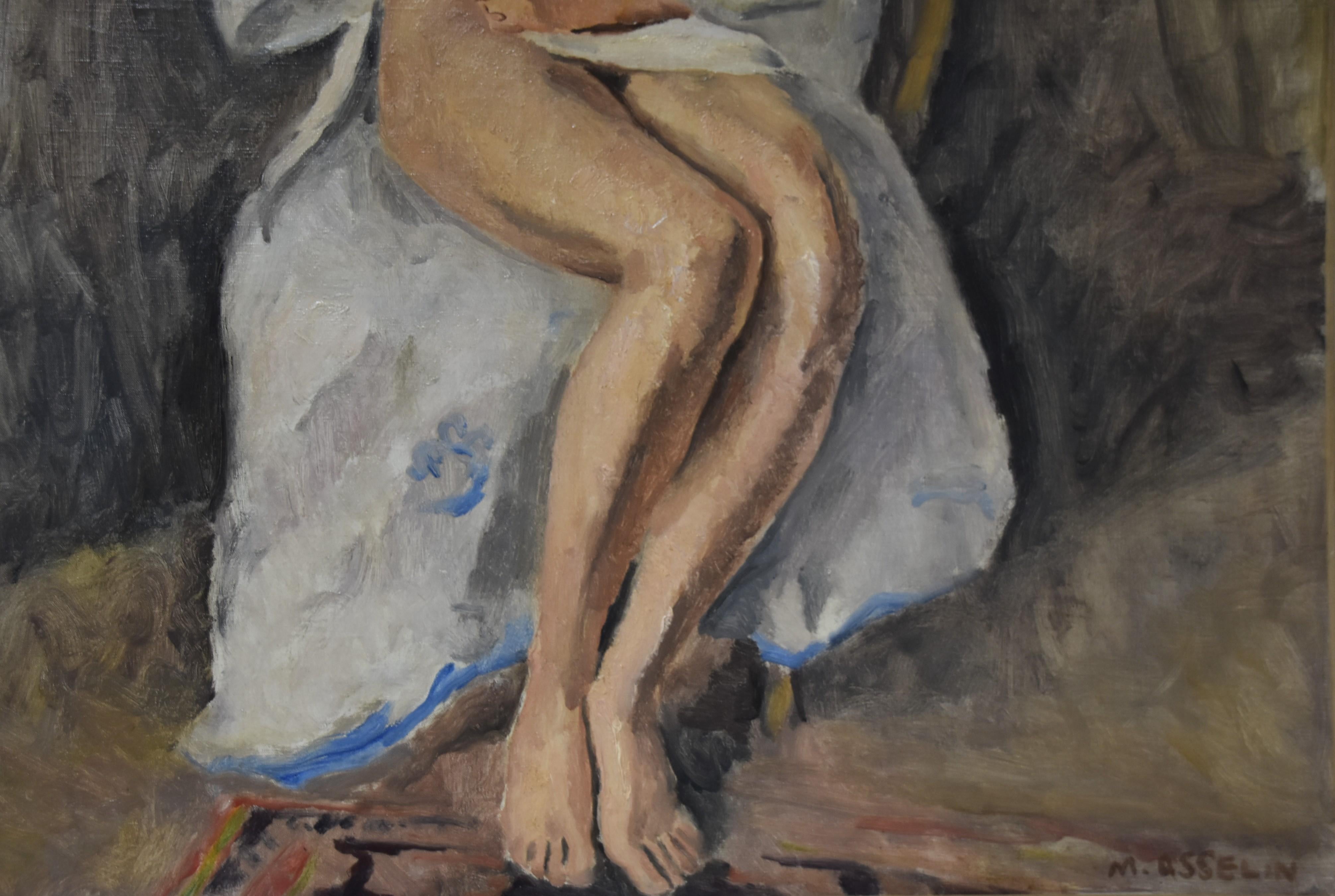 Maurice Asselin (1882-1947) A woman in white bathrobe, signed oil on canvas 6
