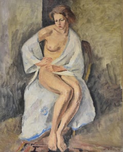 Maurice Asselin (1882-1947) Une femme dans une robe de bain blanche, huile sur toile signée