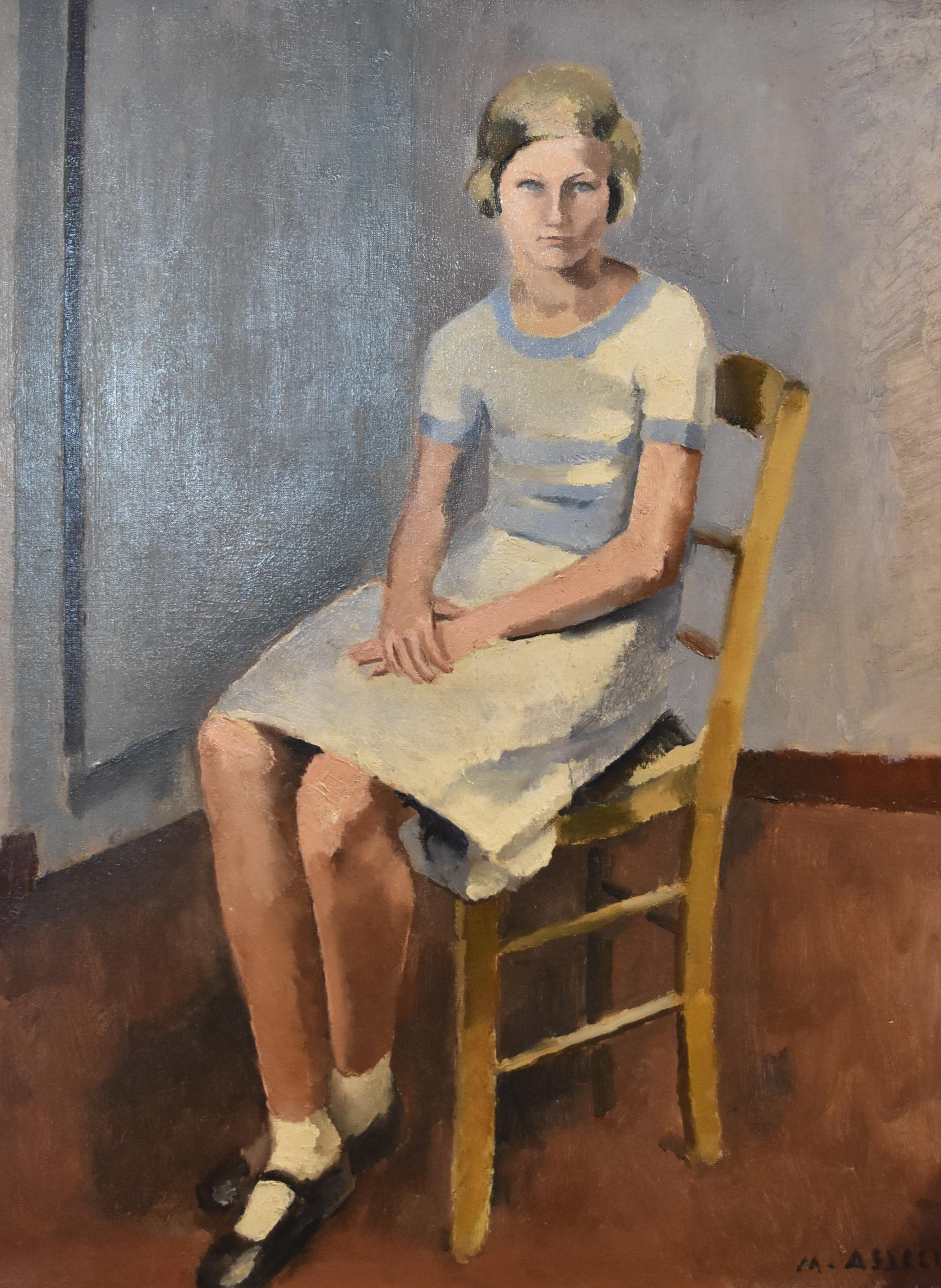 Maurice Asselin (1882-1947) 
Jeune fille assise (Seated young girl)
Signed lower right
Oil on canvas.
Unframed
Titled on a label on the reverse, indicating also a number and the mention of an exhibition in Switzerlzand ("Exp Suisse")

Maurice