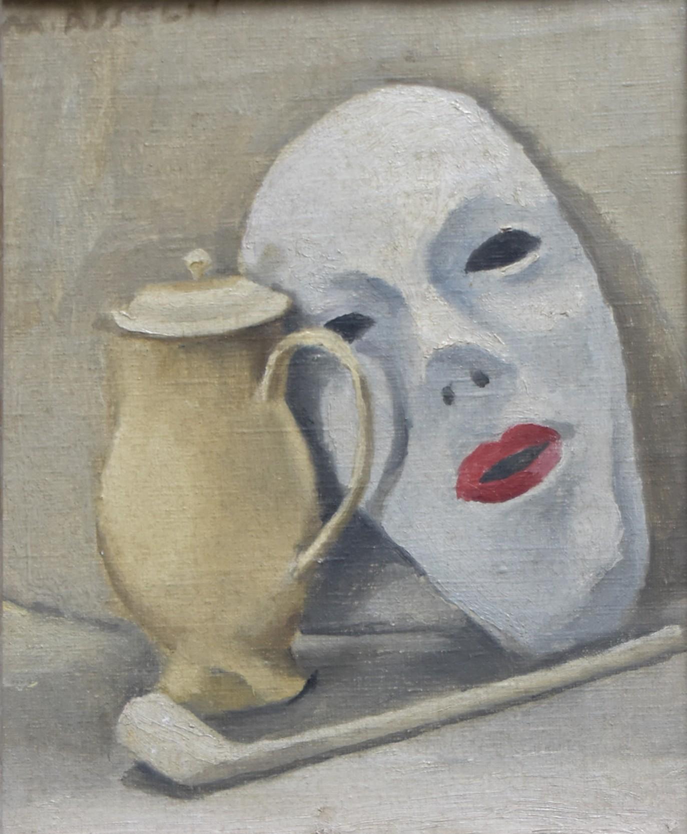 Maurice Asselin (1882-1947) 
Still-life with a mask, a pipe and a jug
Signed upper left  
Oil on canvas
In good condition, two horizontal marks in the canvas in the upper part, mostly visible under indirect light (please see photographs)
27 x 22
