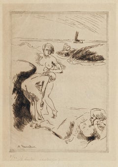 Swimmers - Etching by M. Asselin - Early 20th Century