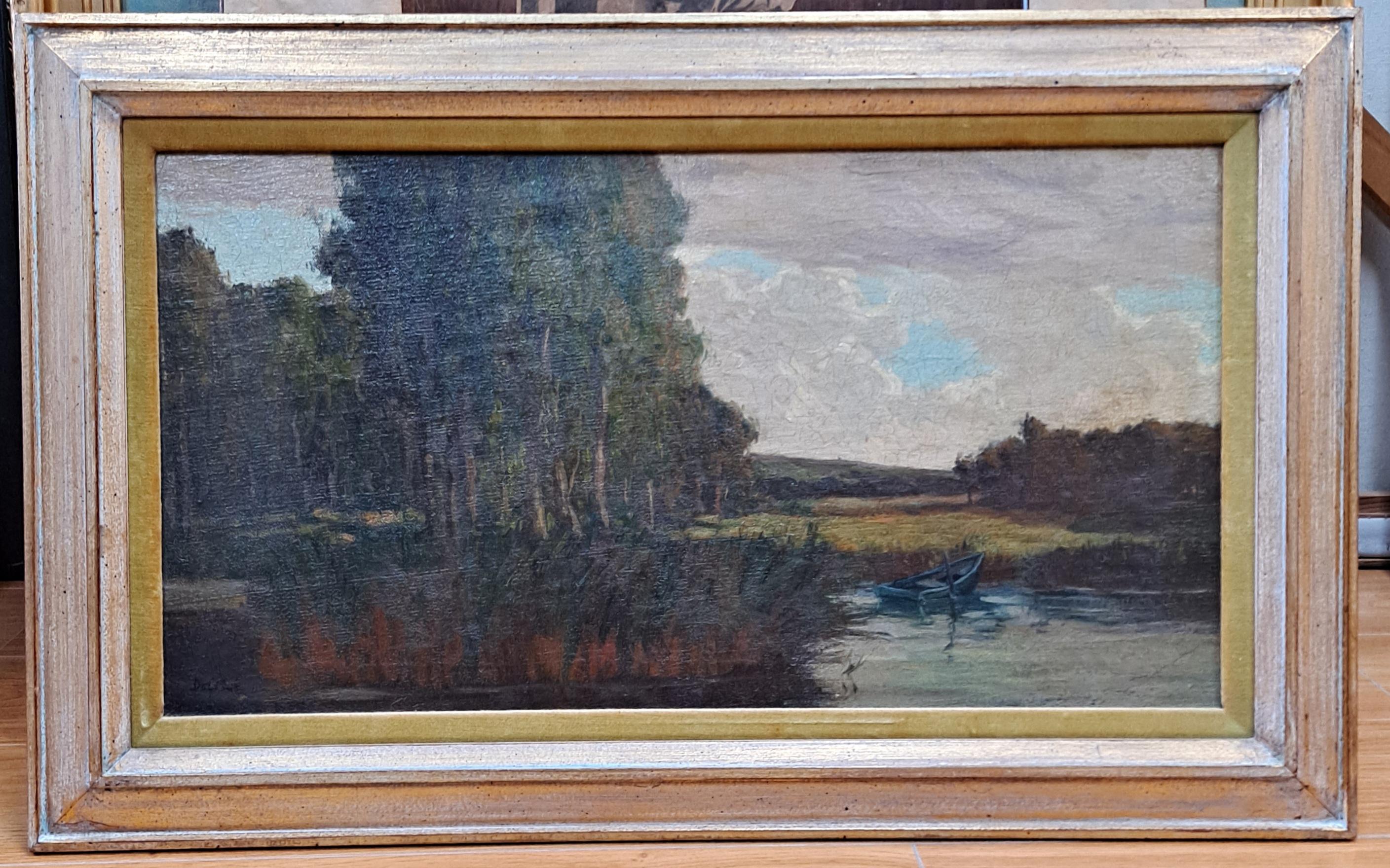 Maurice Auguste Del Mue (1875-1955) Beautiful River Landscape Painting 

Oil on Canvas 
Painting 12" x 22" 
Frame 16.75" x 27"

Painter, illustrator, muralist, and graphic designer Maurice Del Mué was born in Paris, France, in 1875 to Swiss parents.