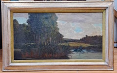 Antique Maurice Auguste Del Mue (1875-1955) River Landscape 