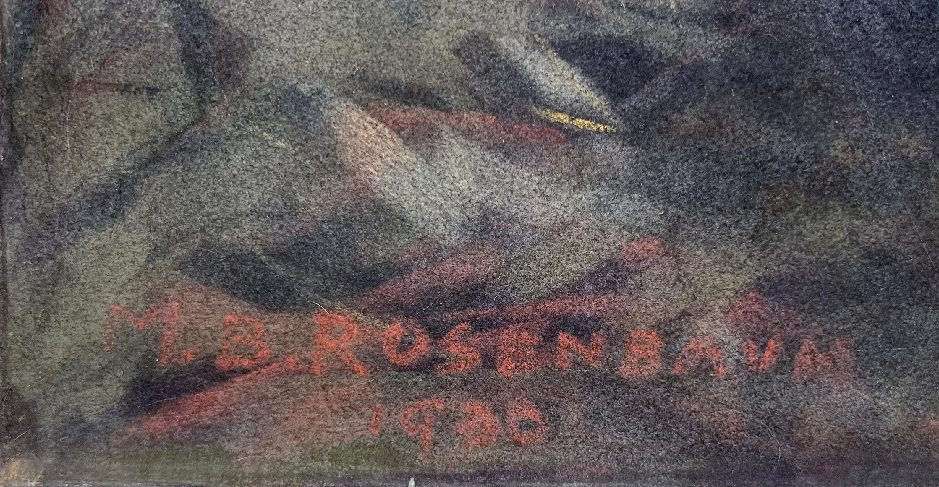 Paesaggio della Scuola del fiume Hudson con ritratto di ragazzo e cane Pastello originale in vendita 2