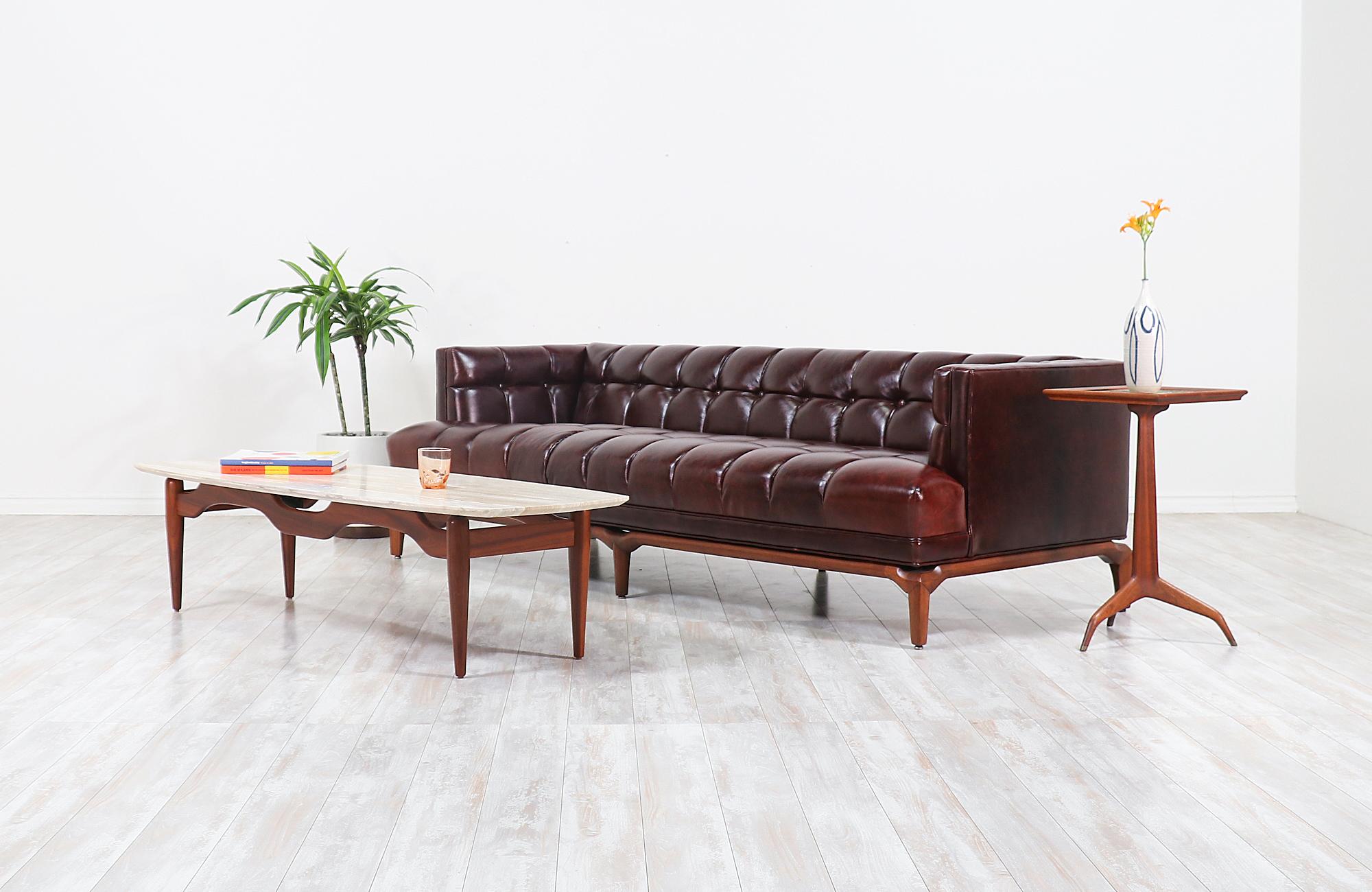 Mid-Century Modern Maurice Bailey Biscuit-Tufted Leather Sofa for Monteverdi-Young
