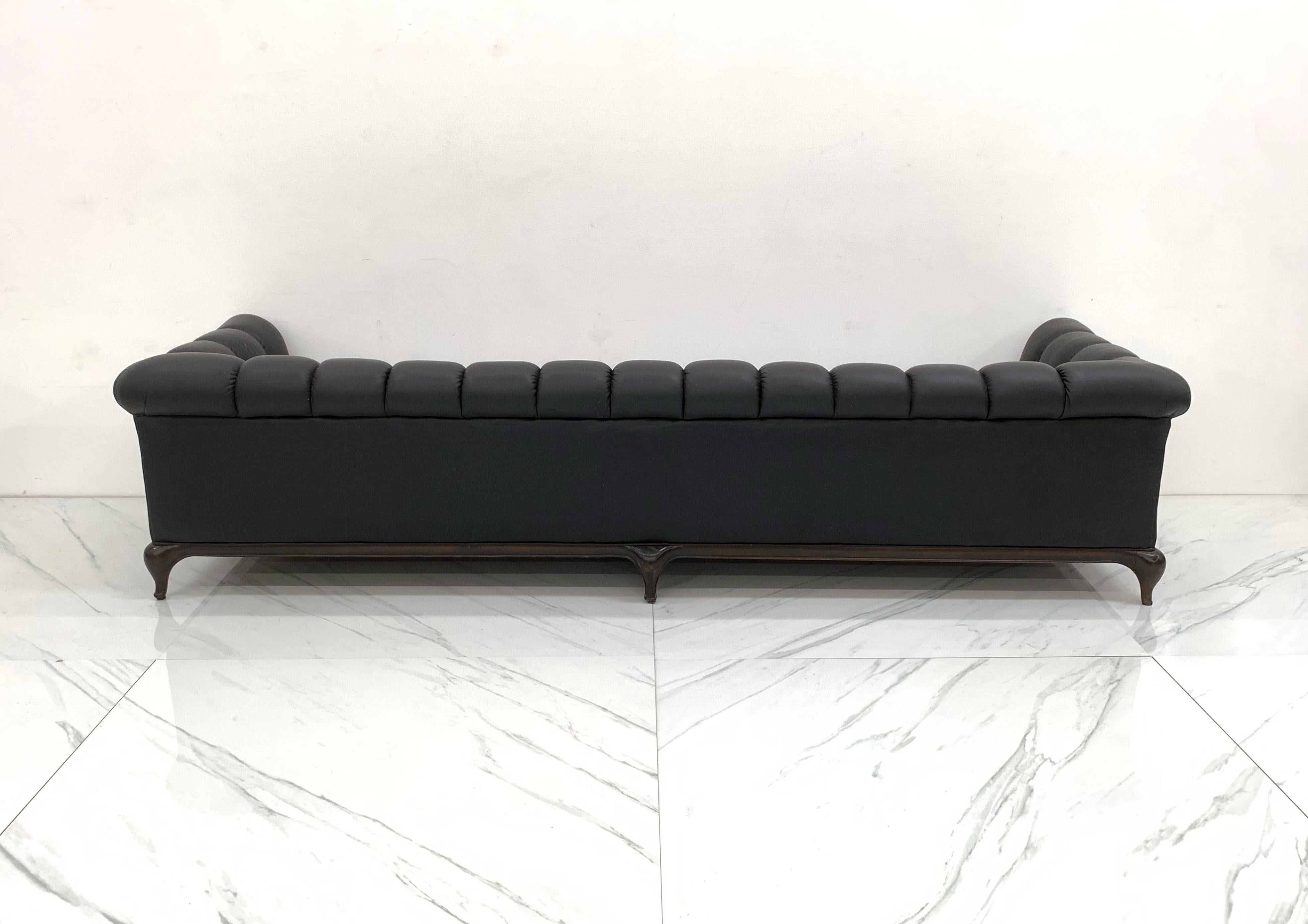 Mid-20th Century Maurice Bailey for Monteverdi Young Black Leather Channel Back Sofa