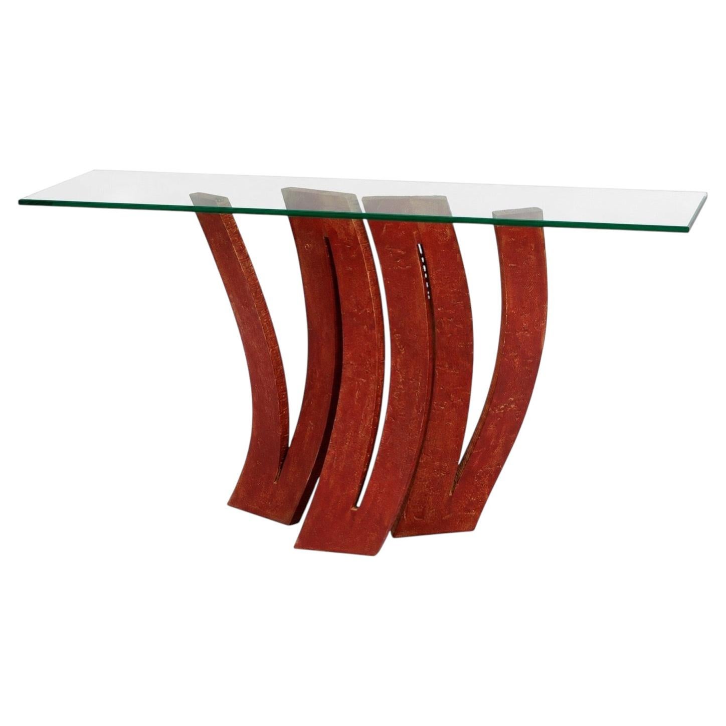 Maurice Barilone for Roche Bobois Fleur de Fer Oxidized Steel and Glass Console
