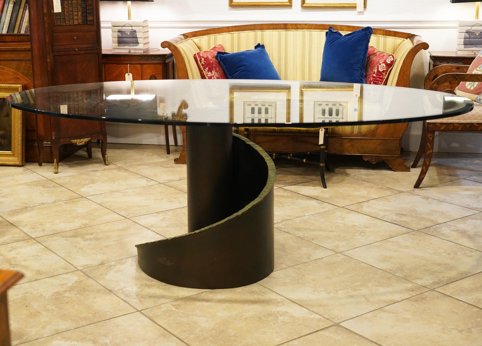 Maurice Barilone for Roche Bobois Glass Top Dining Table with Brutalist Base In Excellent Condition In Ft. Lauderdale, FL