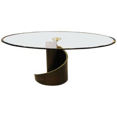 Maurice Barilone for Roche Bobois Glass Top Dining Table with Brutalist Base